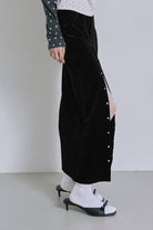 Velour Snap-Detail I-Line Skirt