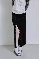 Velour Snap-Detail I-Line Skirt