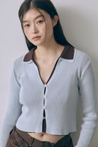 Fitted Rib Skipper Cardigan ブルー size:F model:171cm YUUMIKO