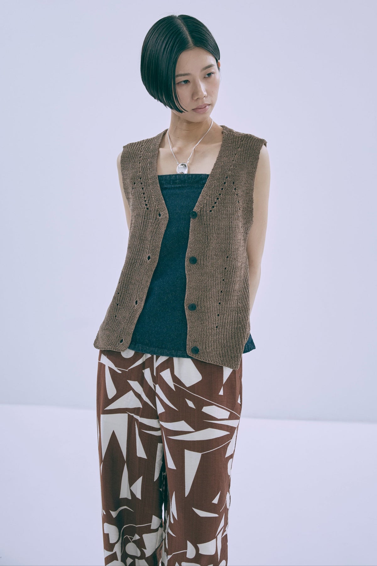 Melange Knit Gilet ブラウン