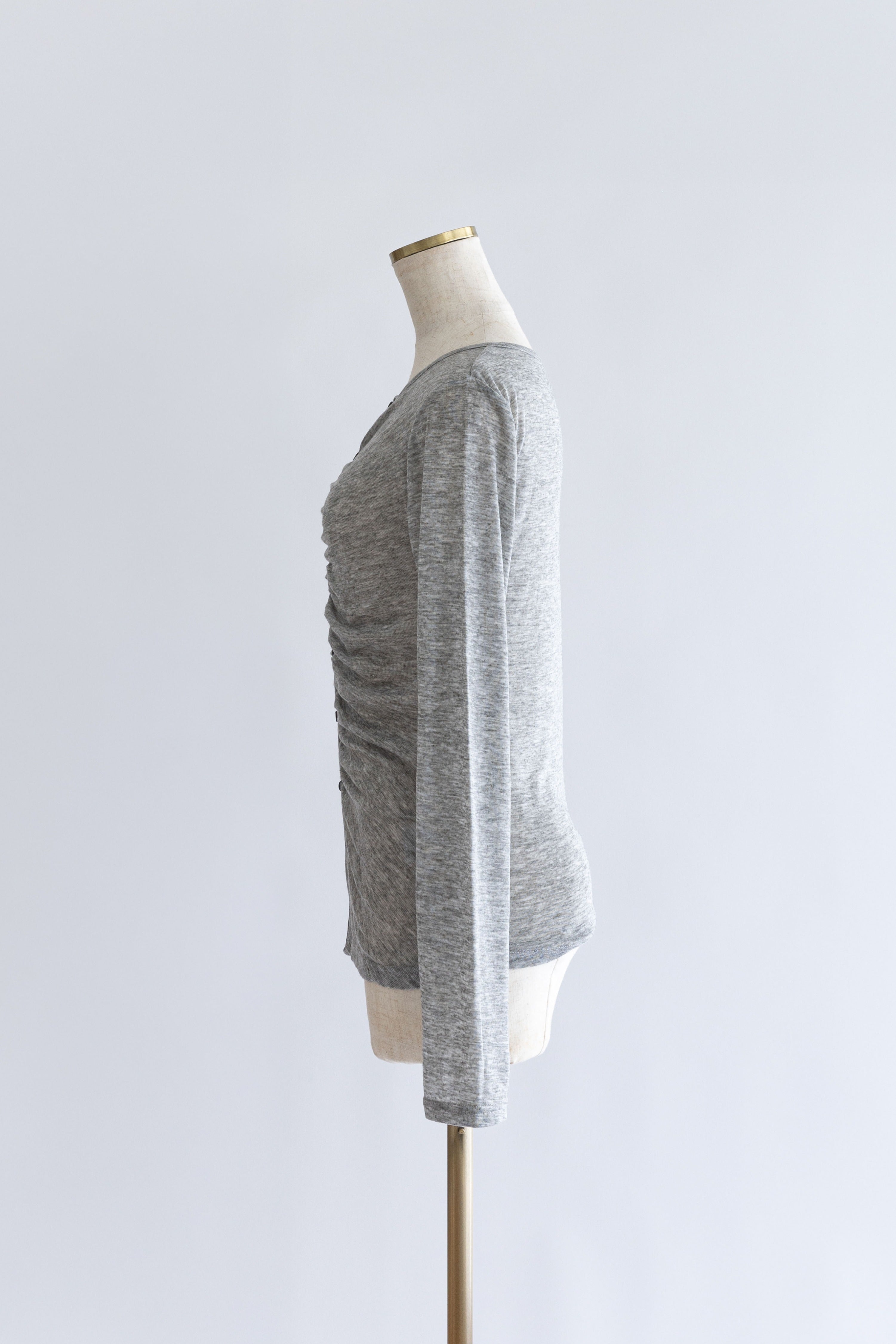 Soft Sheer Gathered Cardigan 杢グレー