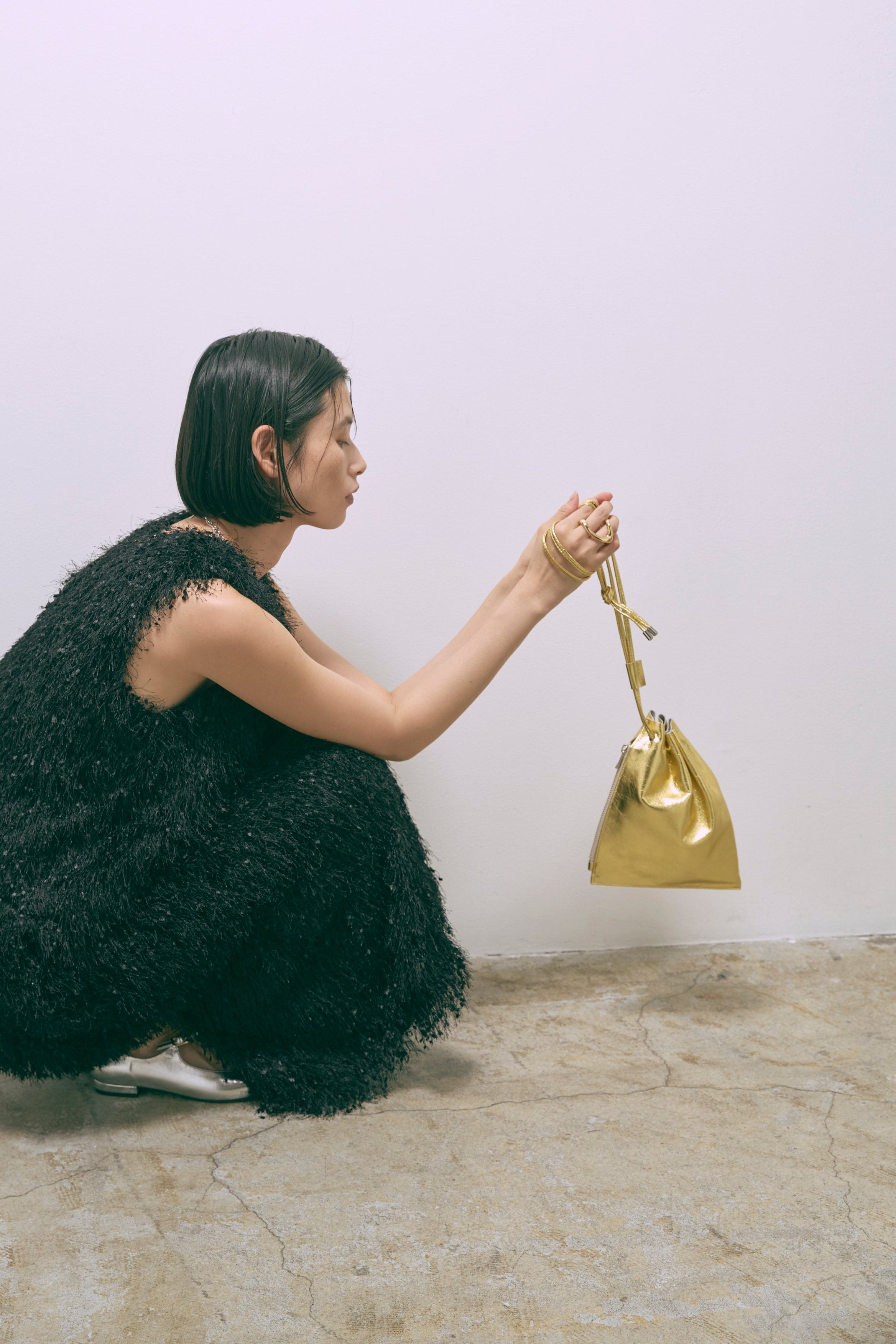Leather Zip Drawstring Bag