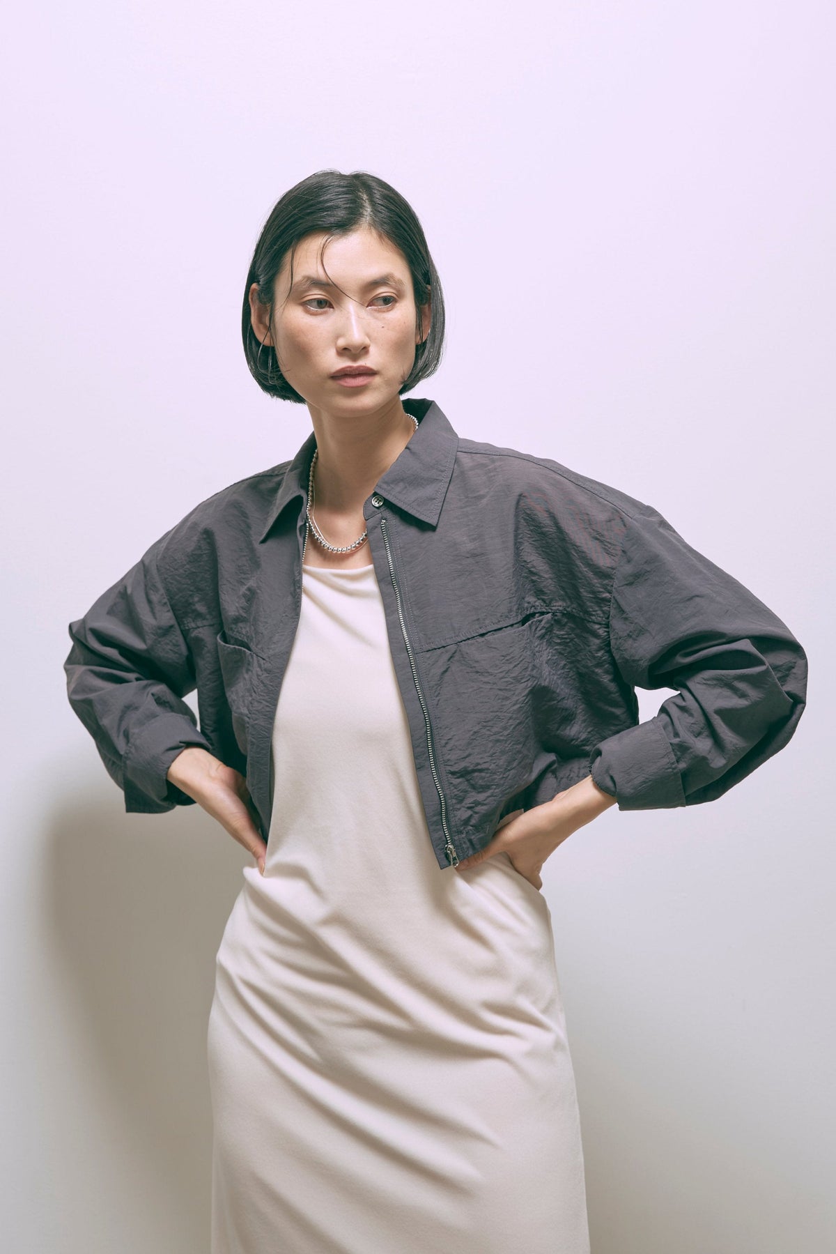 Cropped Shirt Jacket グレー size:F model:170cm ANDO