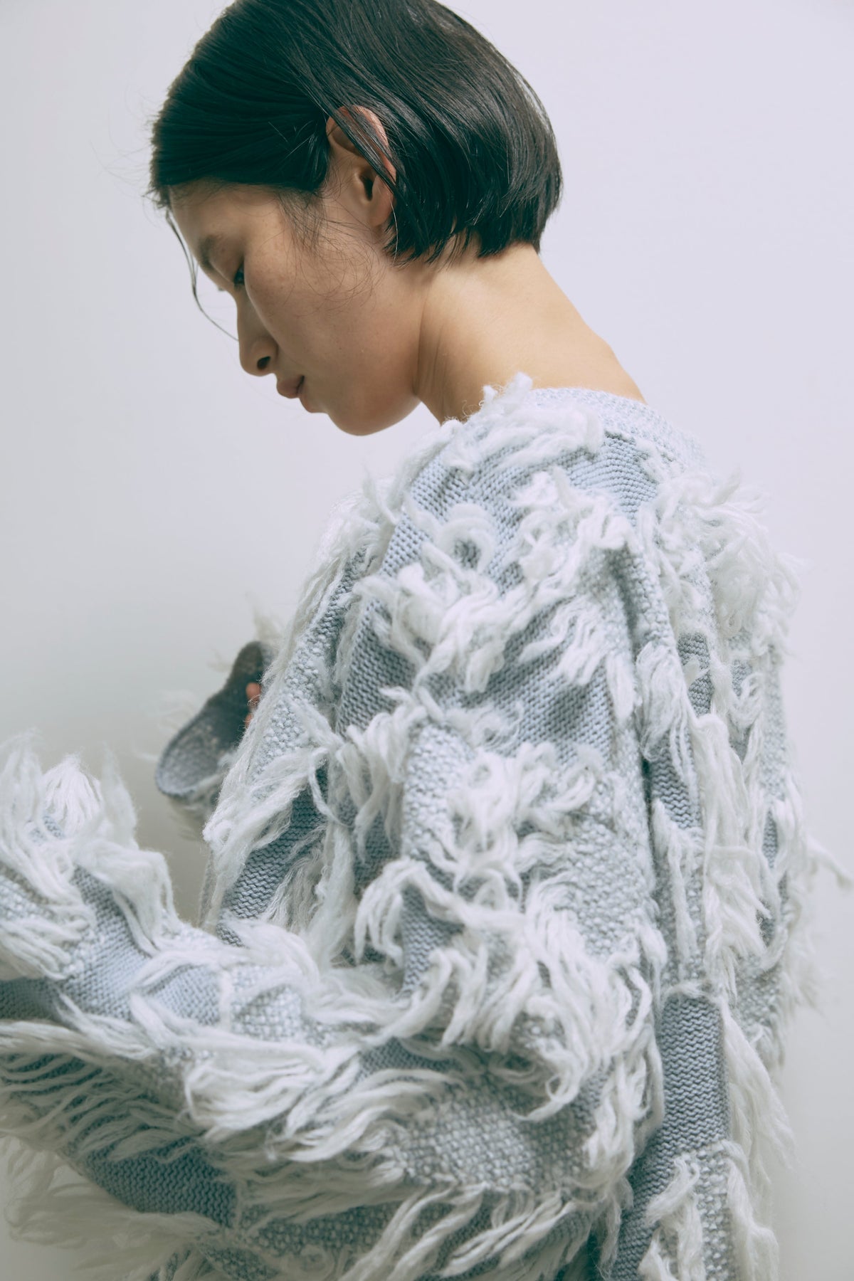 Fringe Jacquard Cardigan ブルー size:F model:170cm ANDO