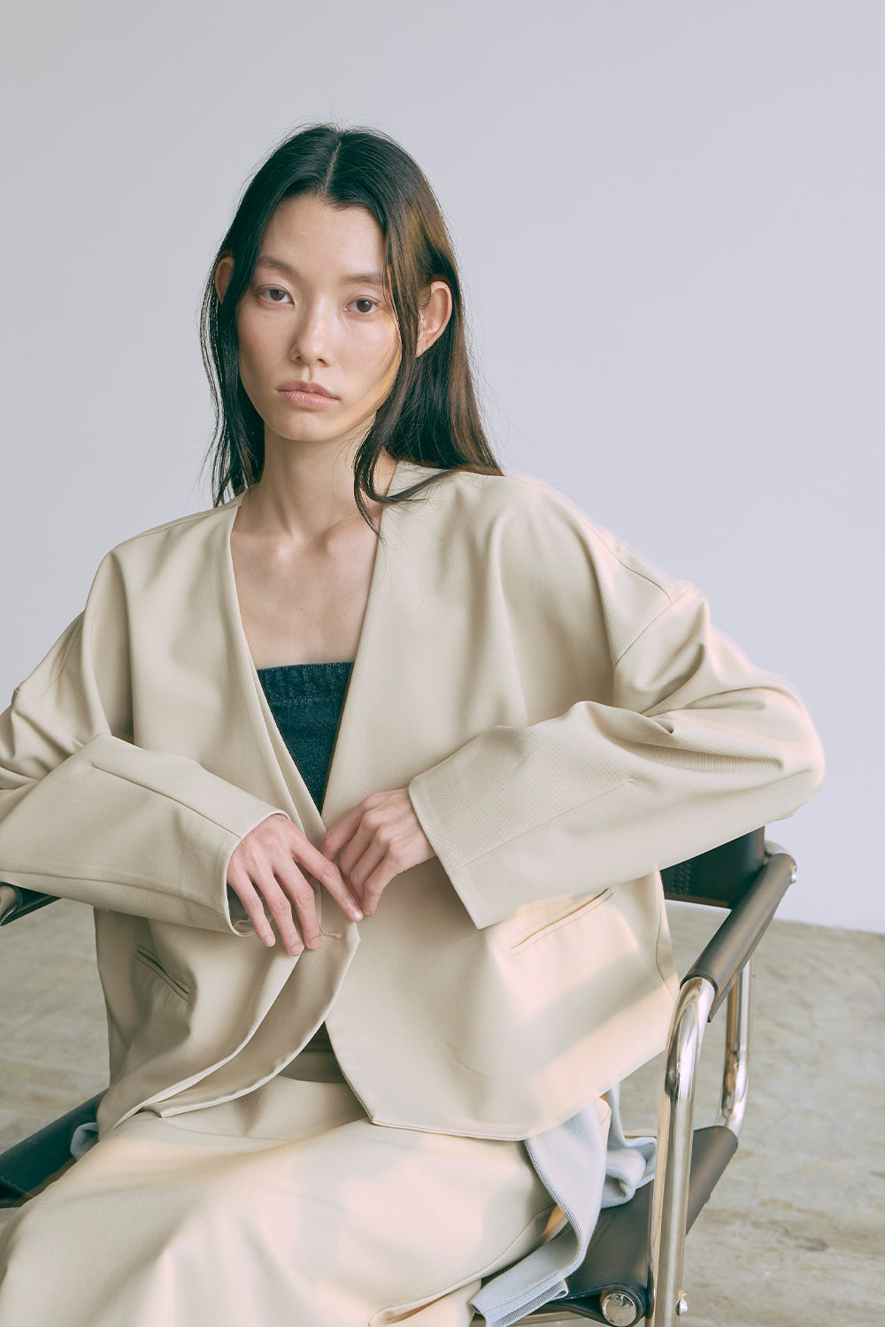 Set Up】Layered Collarless Jacket – EN NEUME