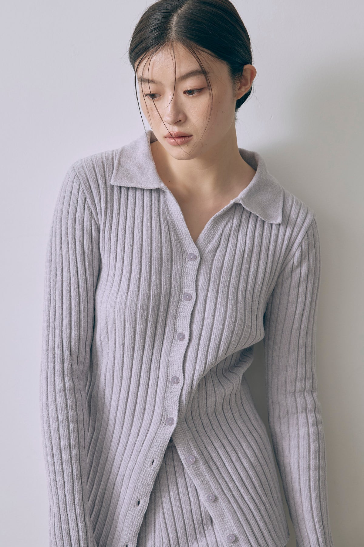 【Set Up】Chenille Collar Cardigan パープル