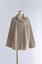 Satin Piping Checked Pajama Shirt ライトベージュ