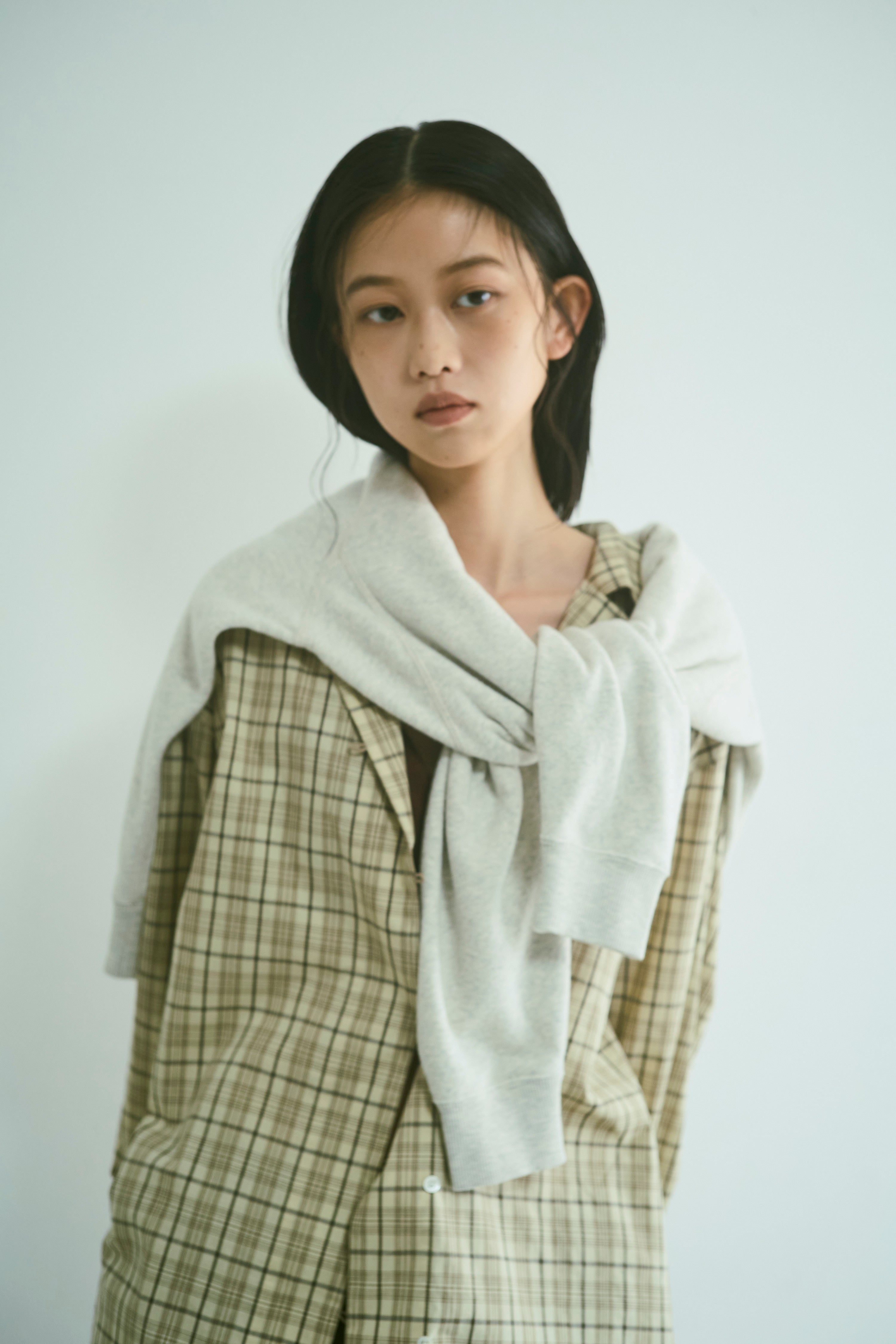 Satin Piping Checked Pajama Shirt ライトベージュ size:1 model:175cm SENPING