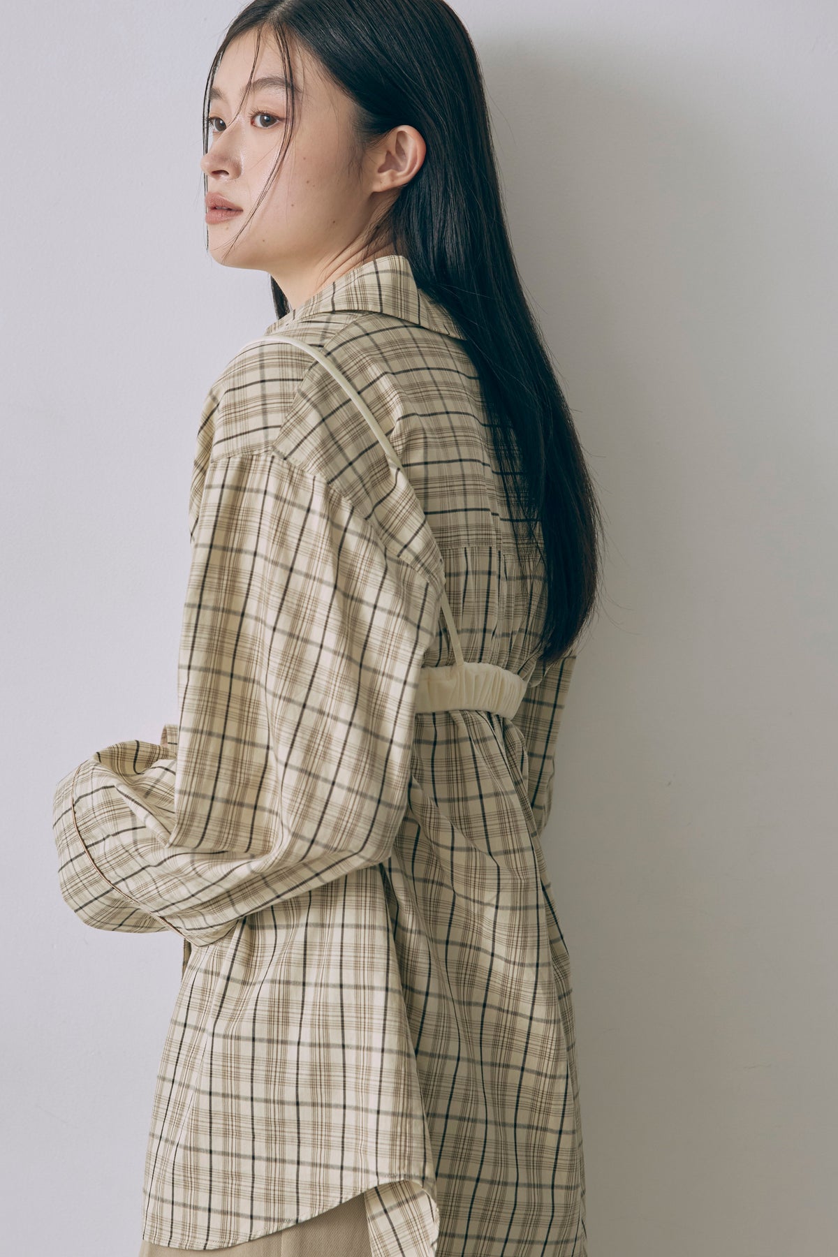 Satin Piping Checked Pajama Shirt