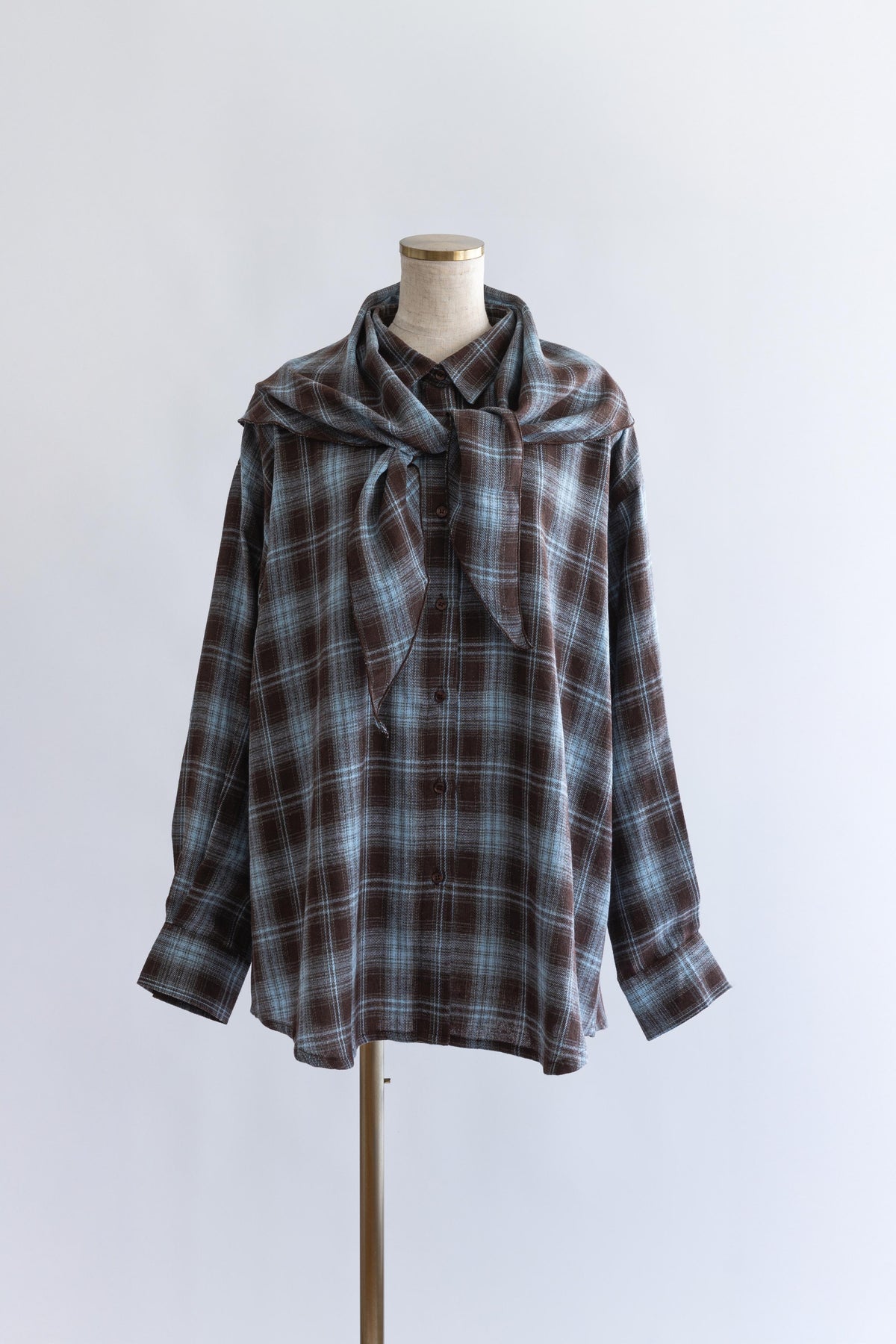 Layered Stole Flannel Shirt ブラウン