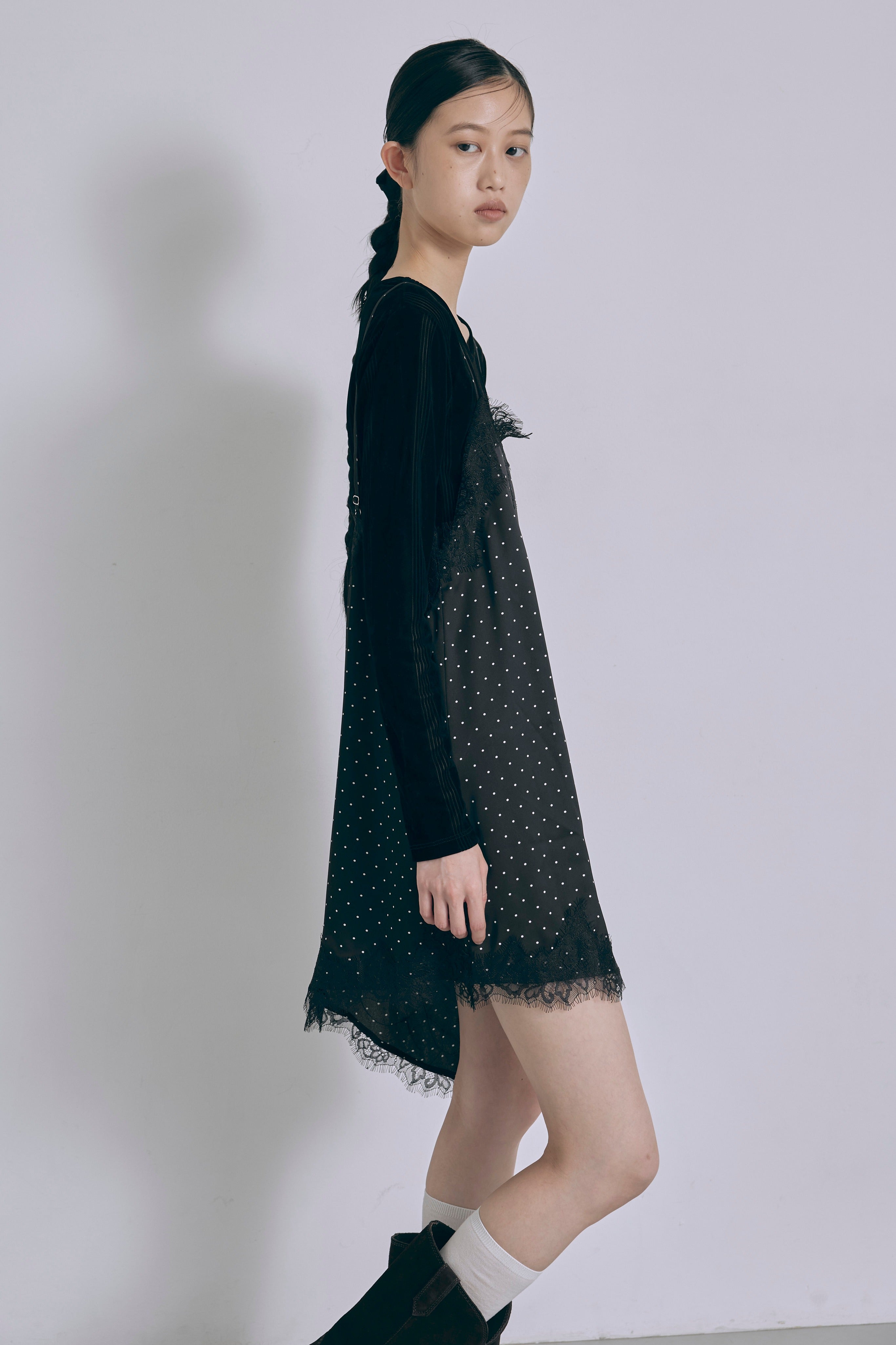 Polka Dot Satin Lace Cami Dress