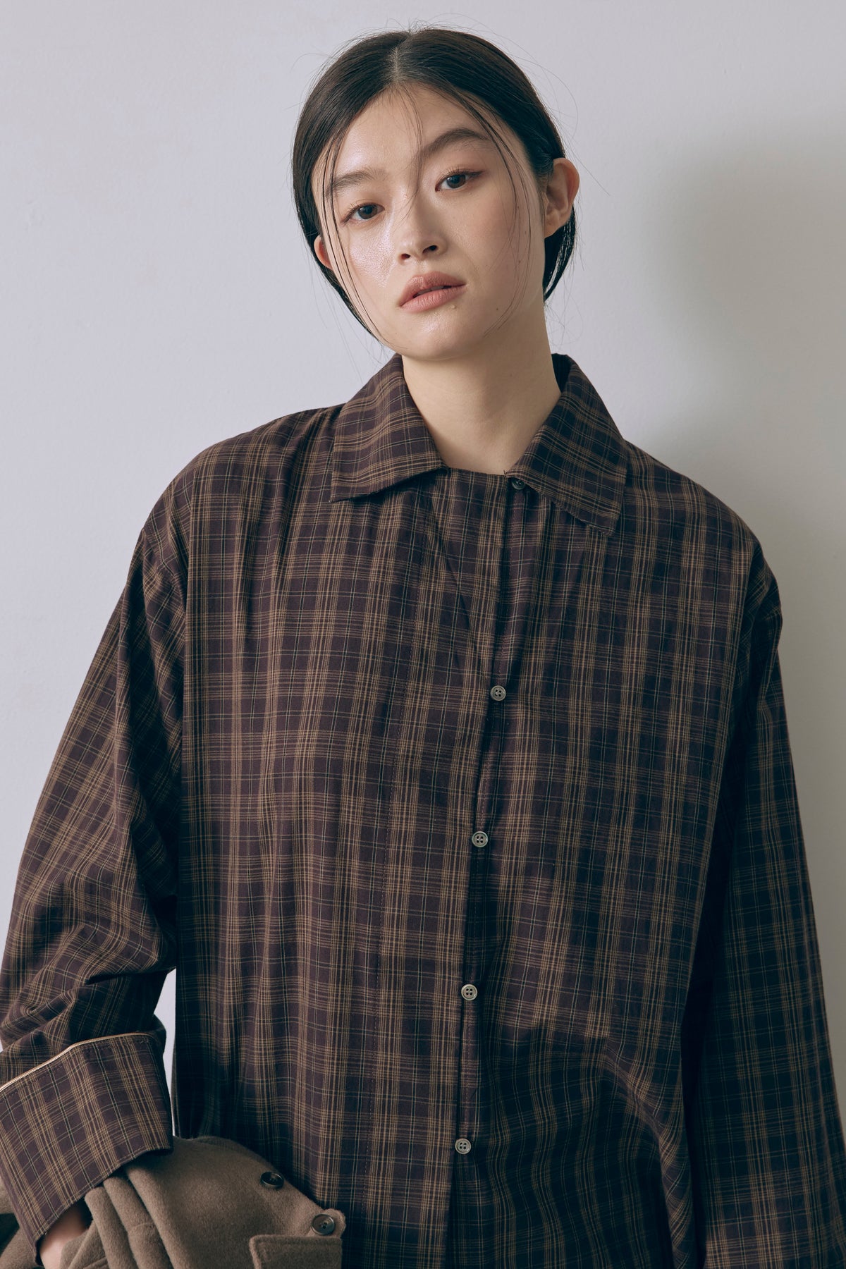 Satin Piping Checked Pajama Shirt