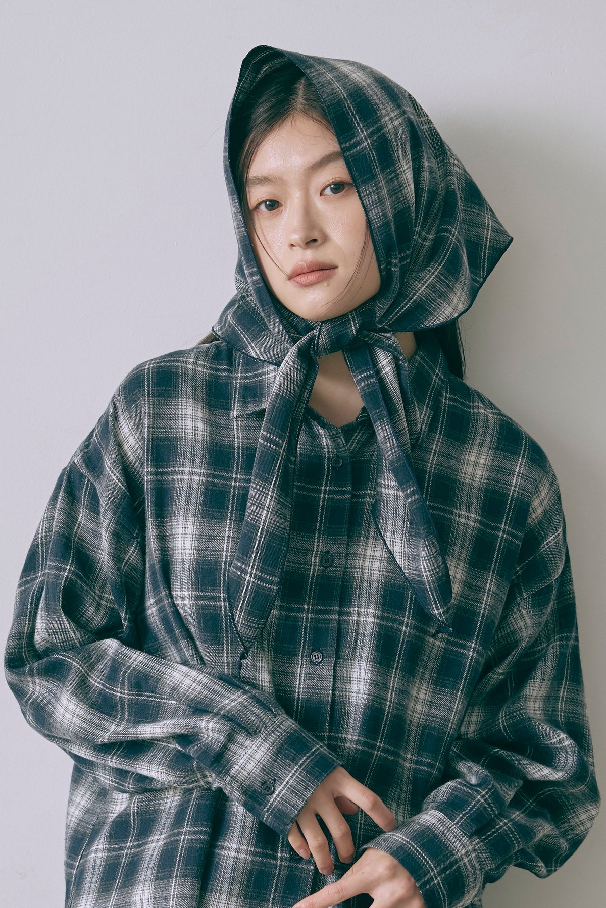 Layered Stole Flannel Shirt ネイビー size:F model:171cm YUUMIKO