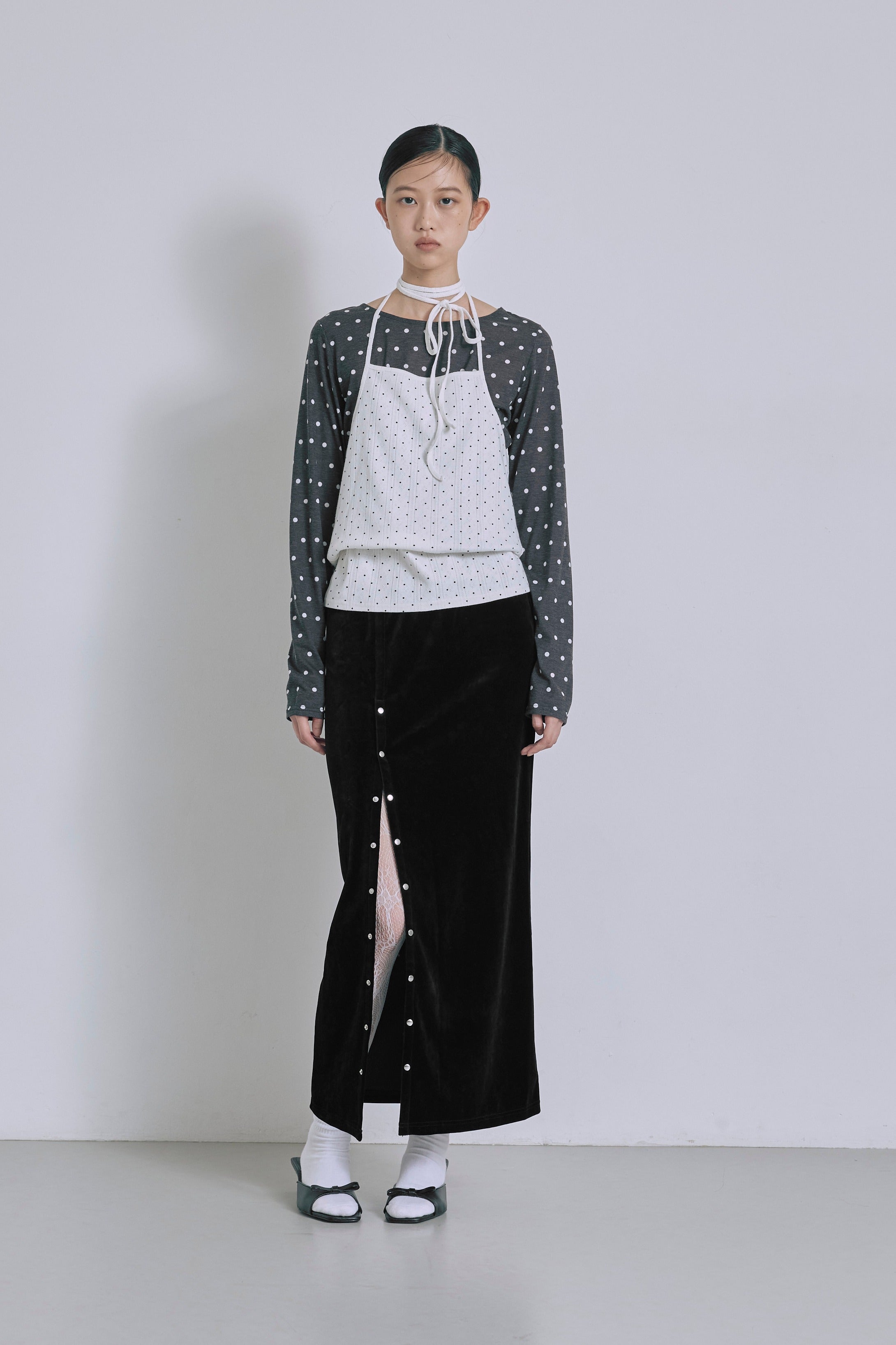 Sheer Dotted Crewneck Long Tee