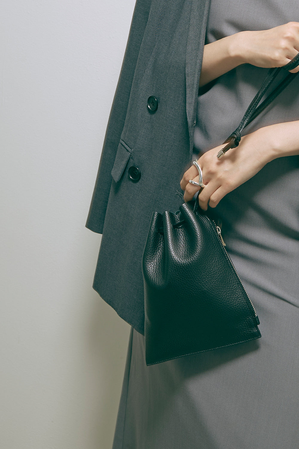 Leather Zip Drawstring Bag