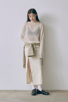 Velour Snap-Detail I-Line Skirt
