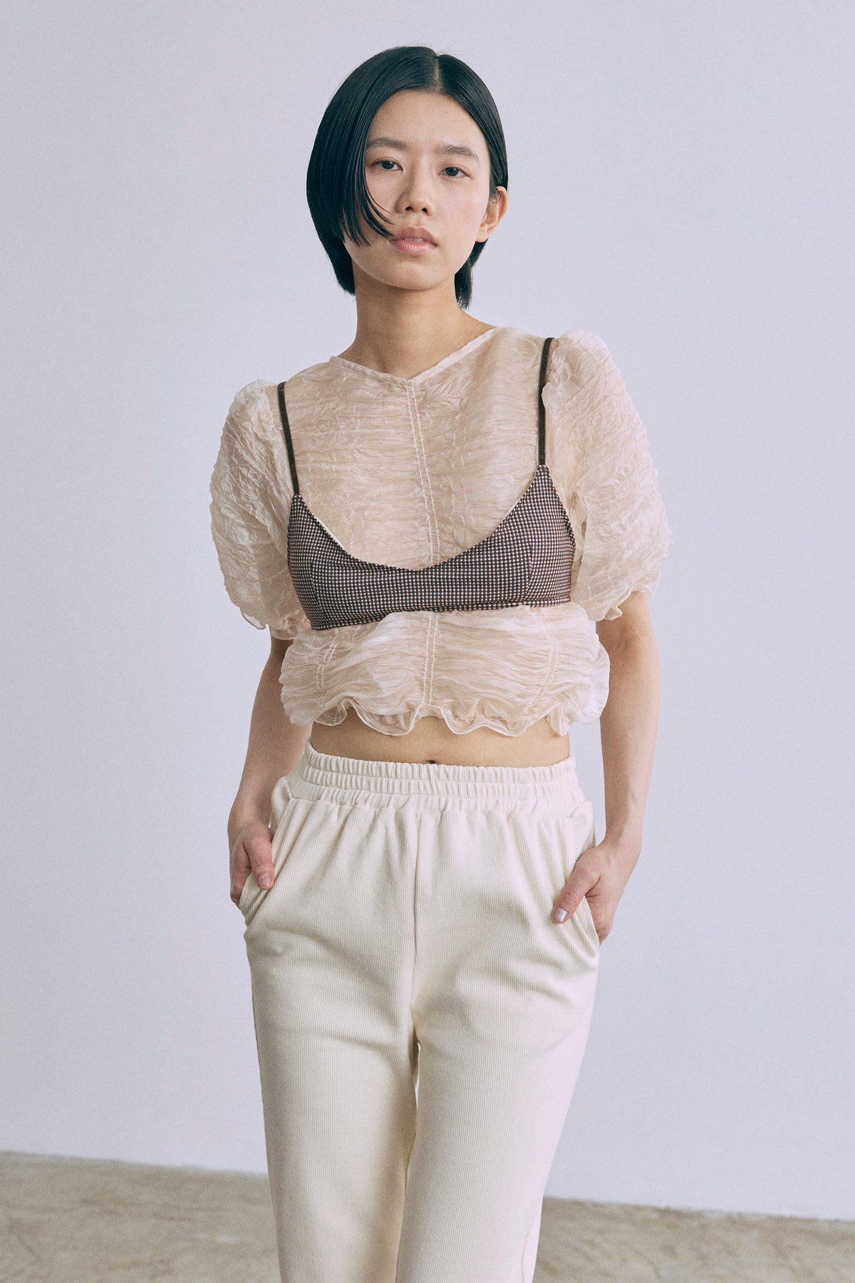 Gingham Check Bra Top ブラウン