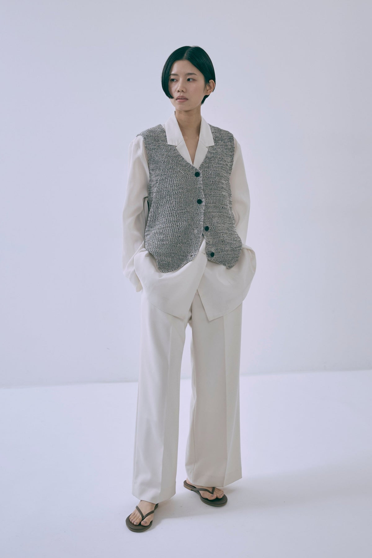 Melange Knit Gilet オフホワイト size:F model:170cm chii