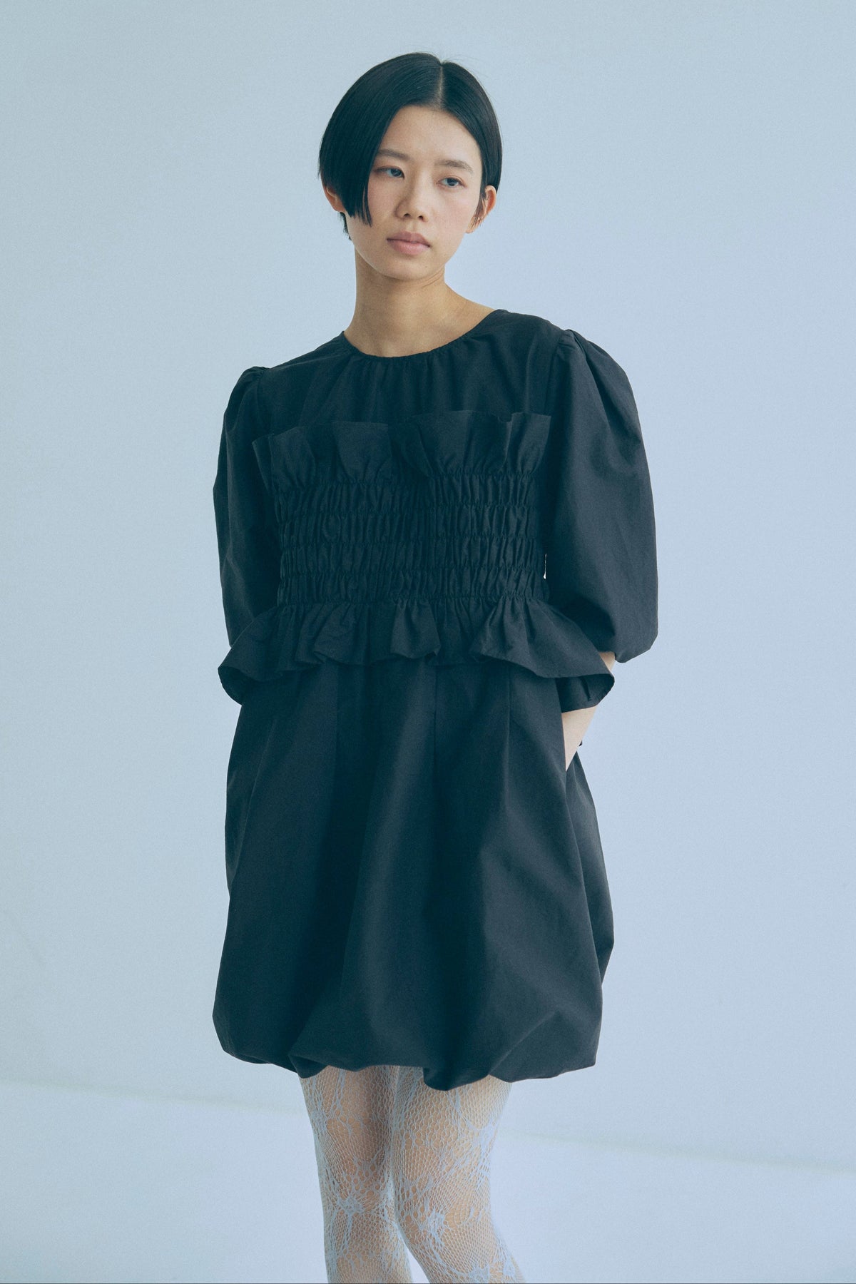 Poplin Balloon Mini Dress ブラック size:1 model:170cm chii