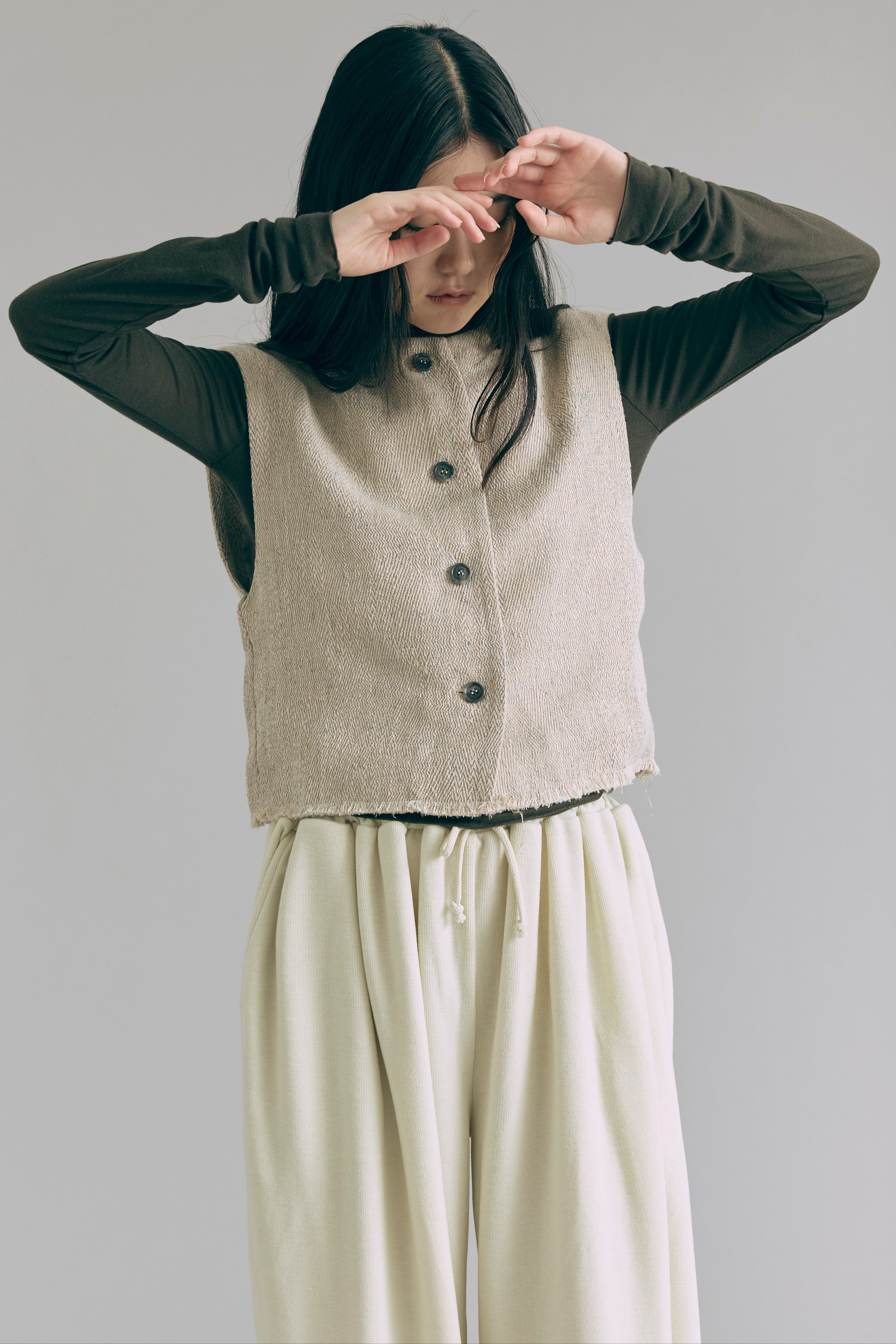 sheller flower spangle tweed gilet エクリュ Cropped Tweed Gilet