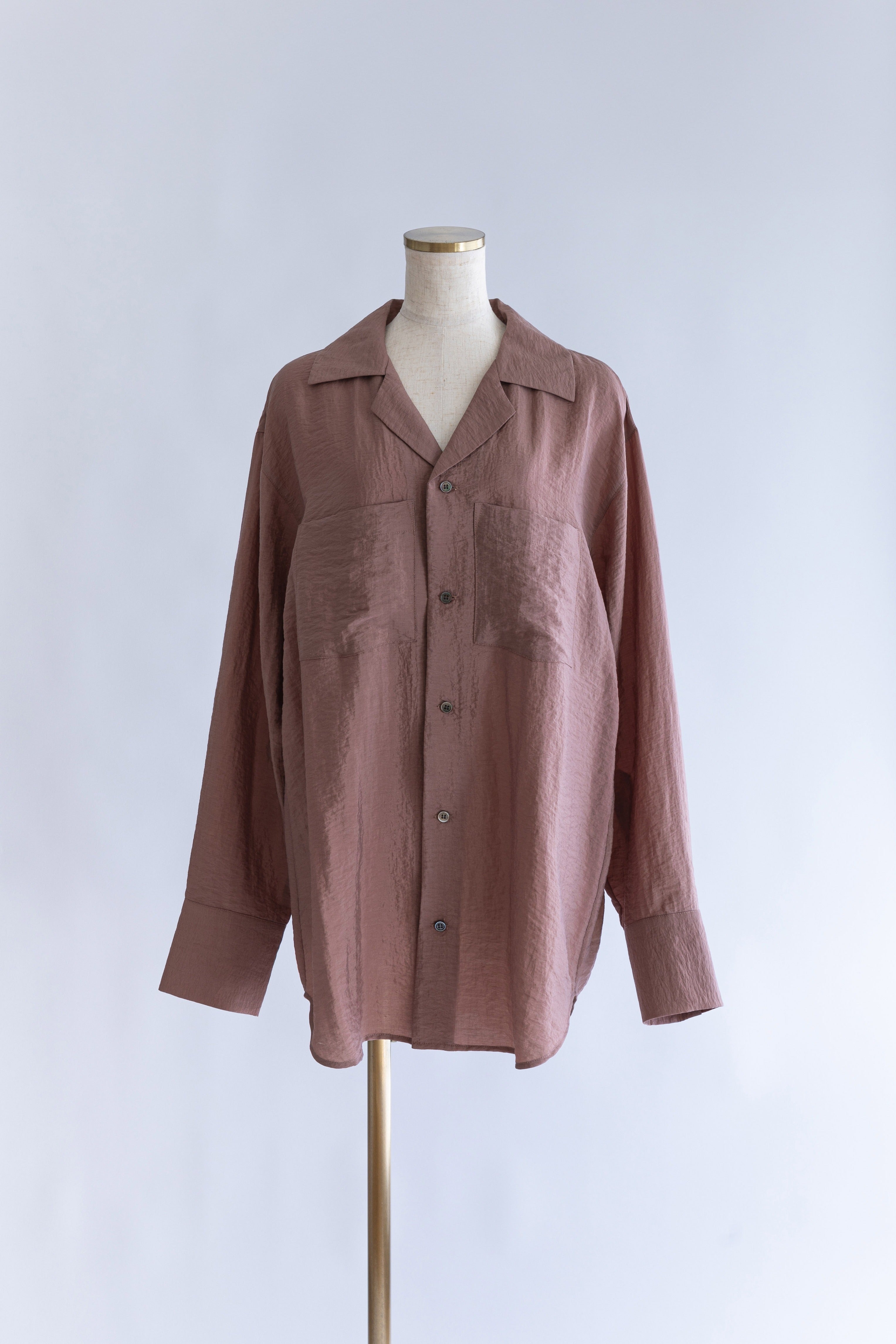 Silk-Like Oversized Shirt ブラウン