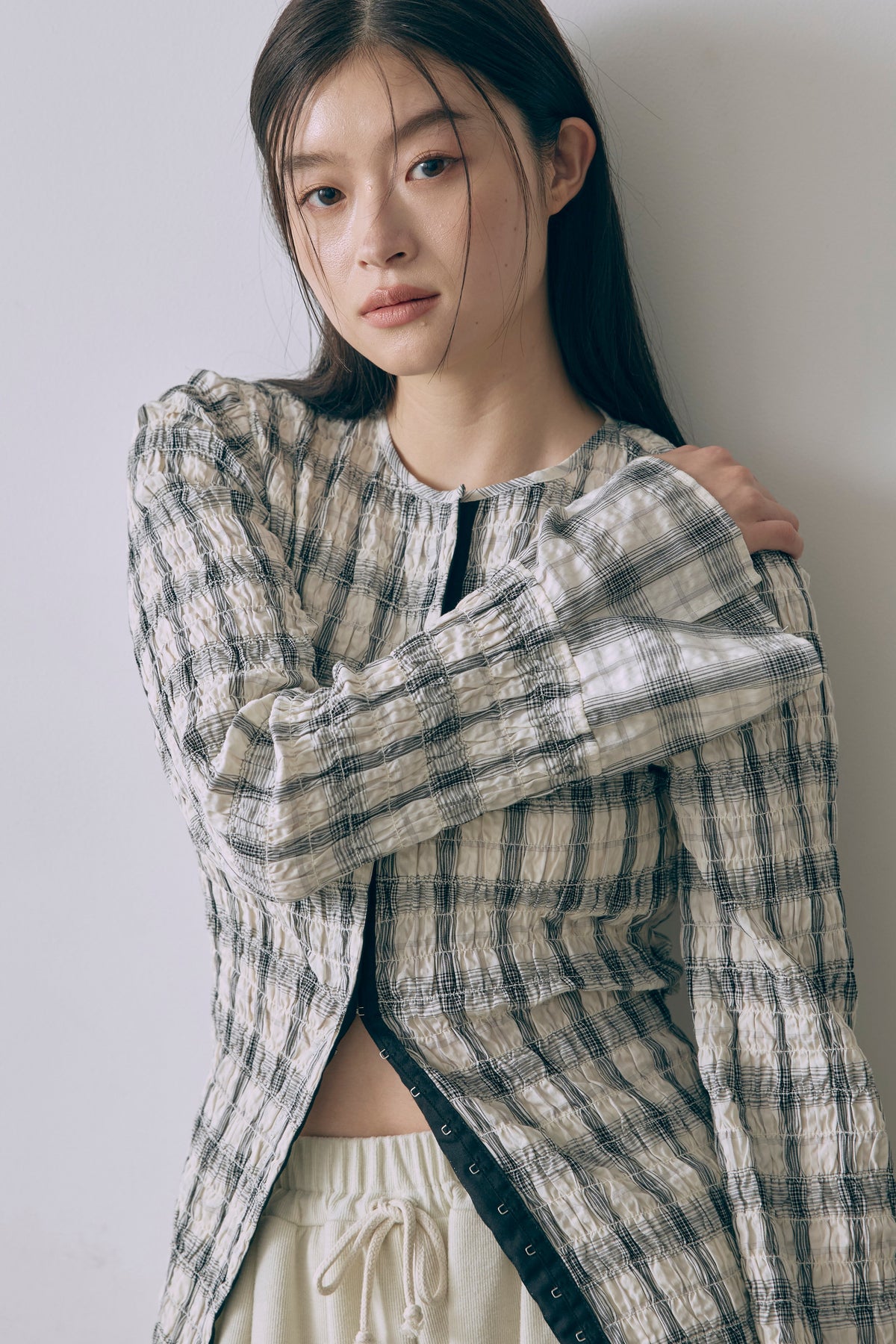 Smocked Check Blouse