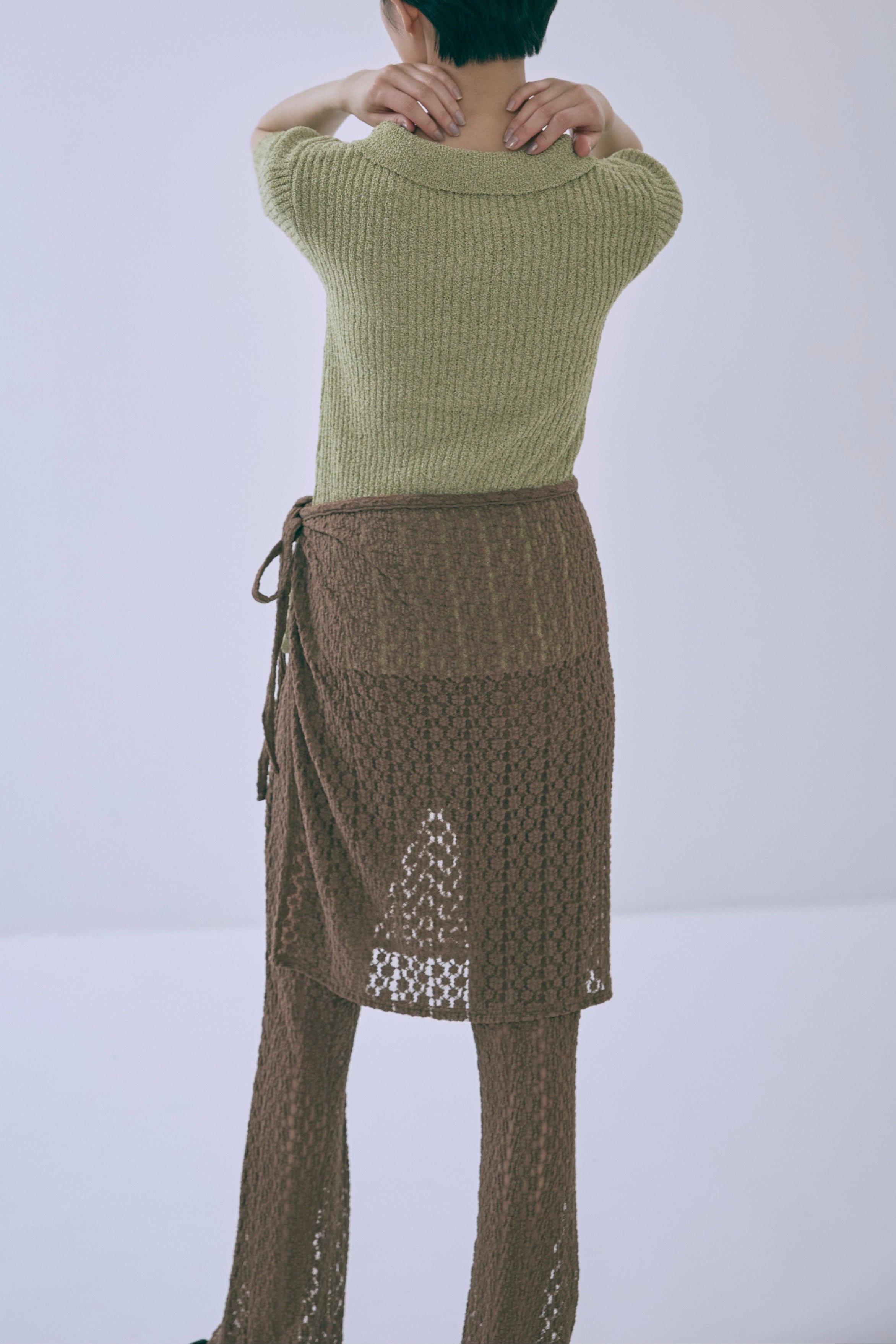 Cut Lace Soft Flare Pants & Layered Skirt Set