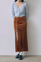 Velour Snap-Detail I-Line Skirt