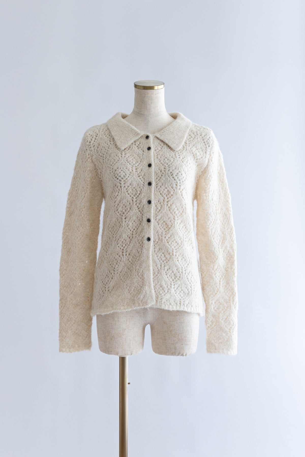 Mohair-Like Open Knit Polo アイボリー