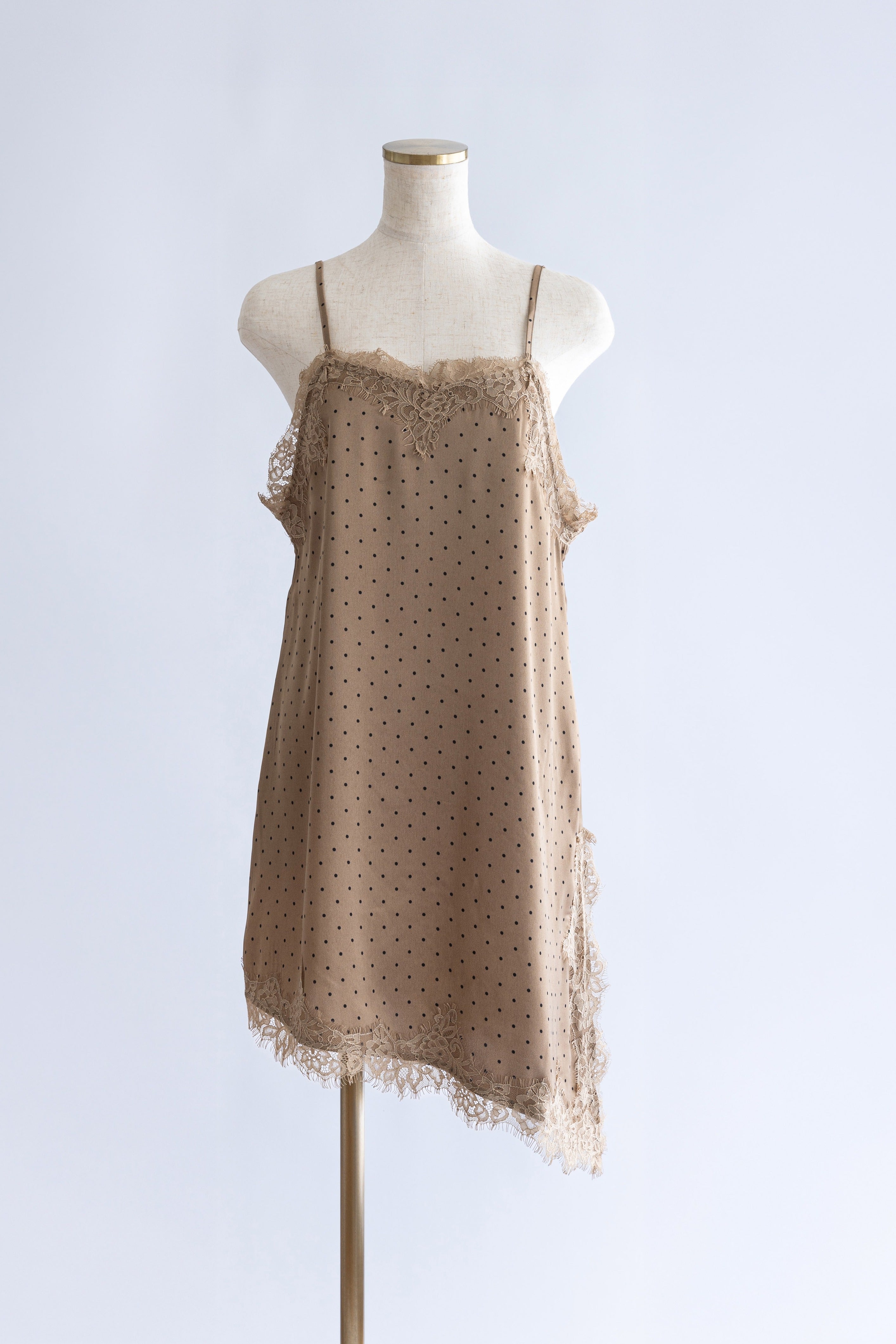 Polka Dot Satin Lace Cami Dress ベージュ