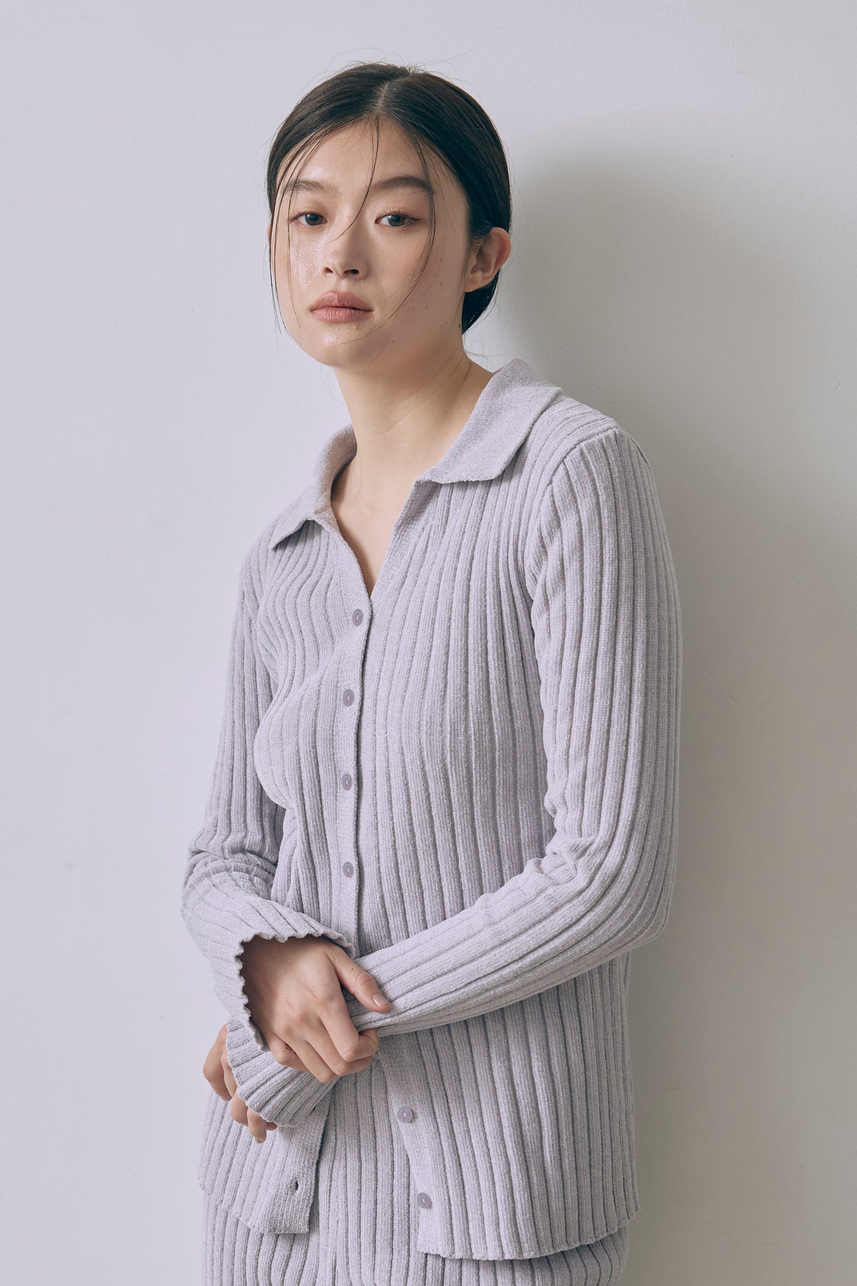 【Set Up】Chenille Collar Cardigan パープル size:F model:171cm YUUMIKO