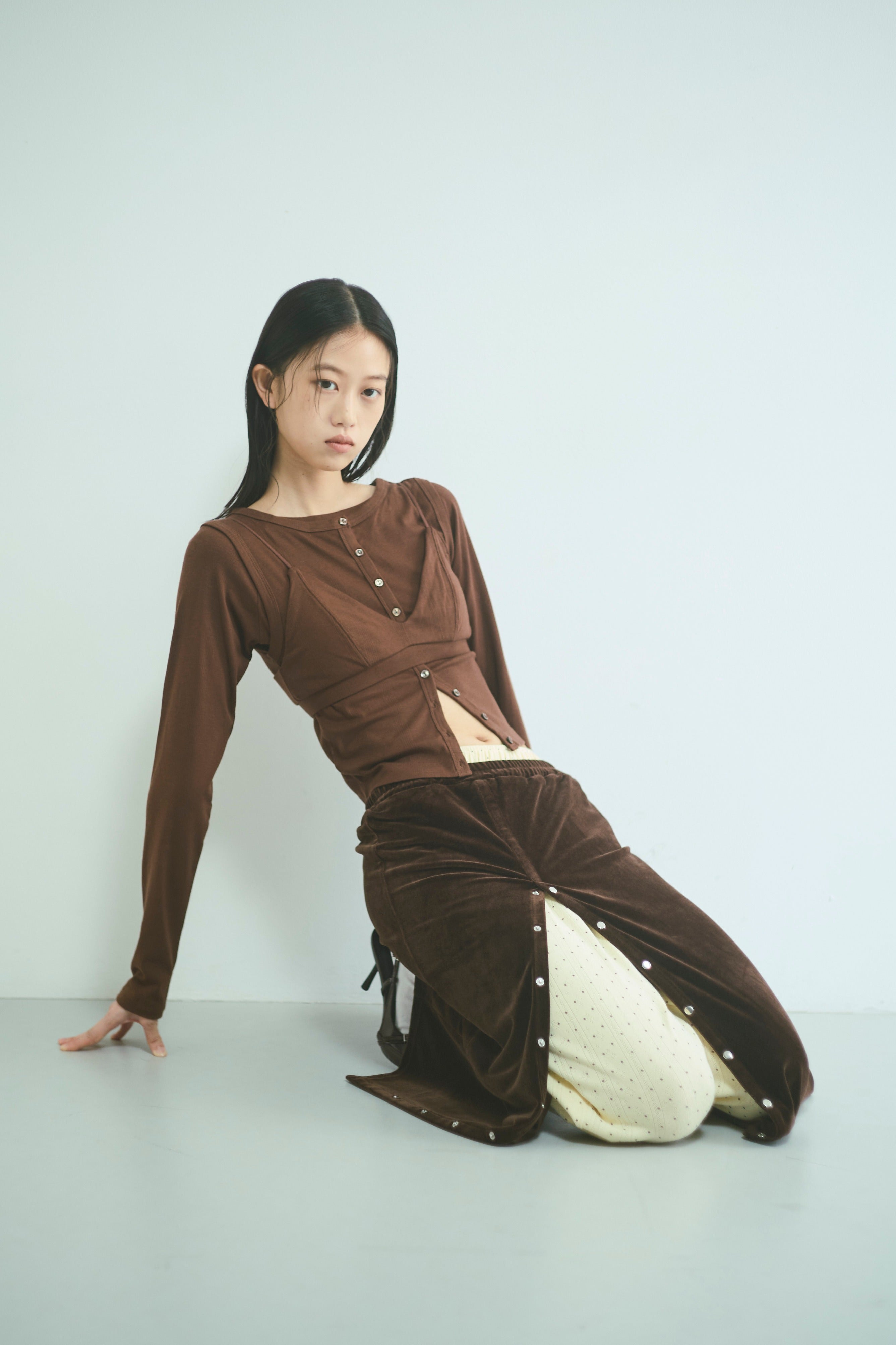 Velour Snap-Detail I-Line Skirt