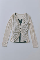 Soft Sheer Gathered Cardigan ライトベージュ