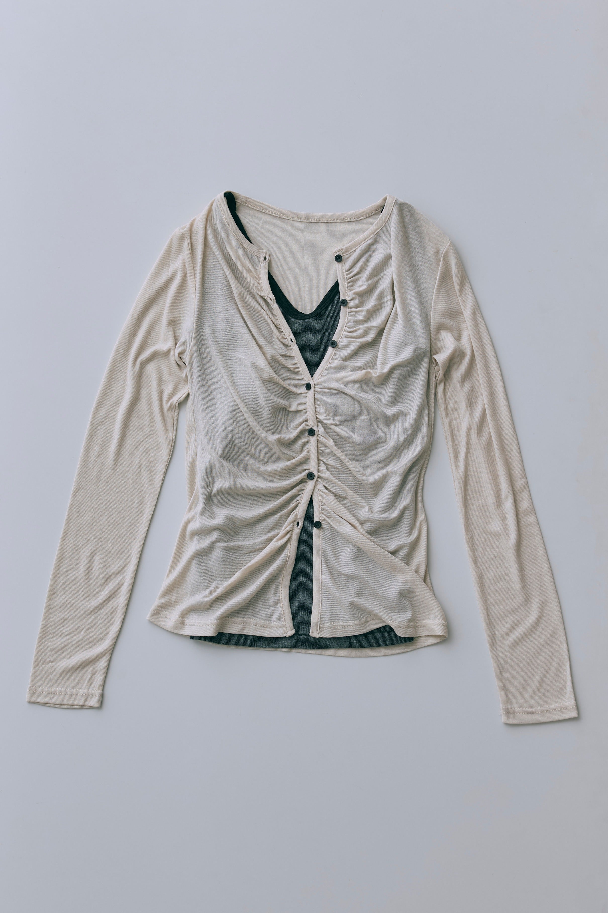 Soft Sheer Gathered Cardigan ライトベージュ