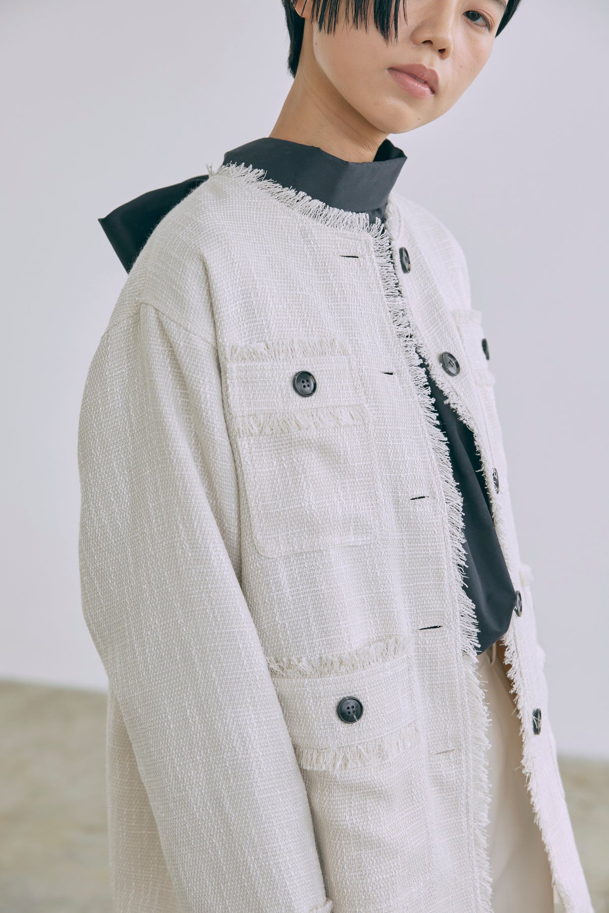 【Ceremony】Classic Tweed Over Jacket アイボリー