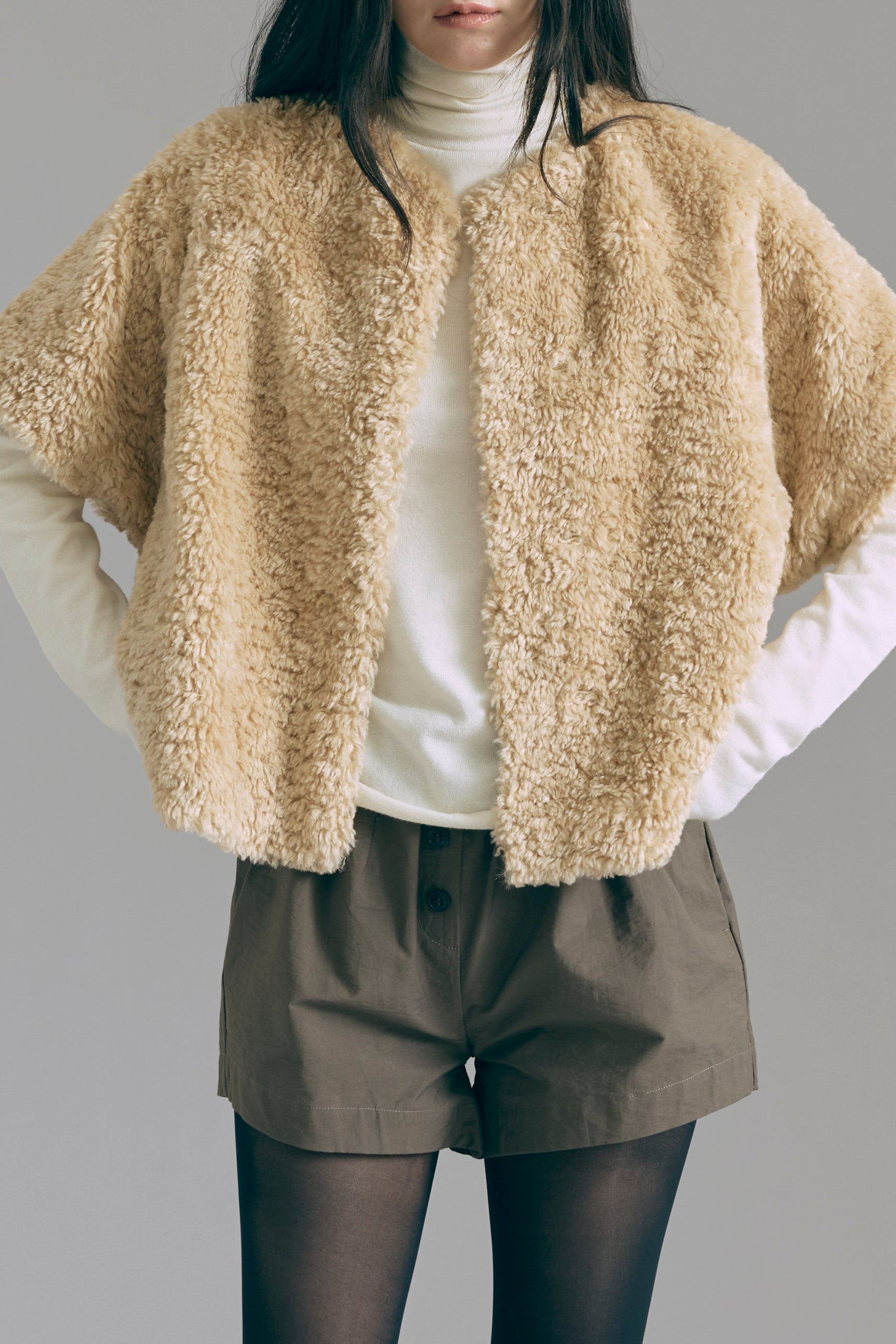 Short Sleeve Fur Jacket