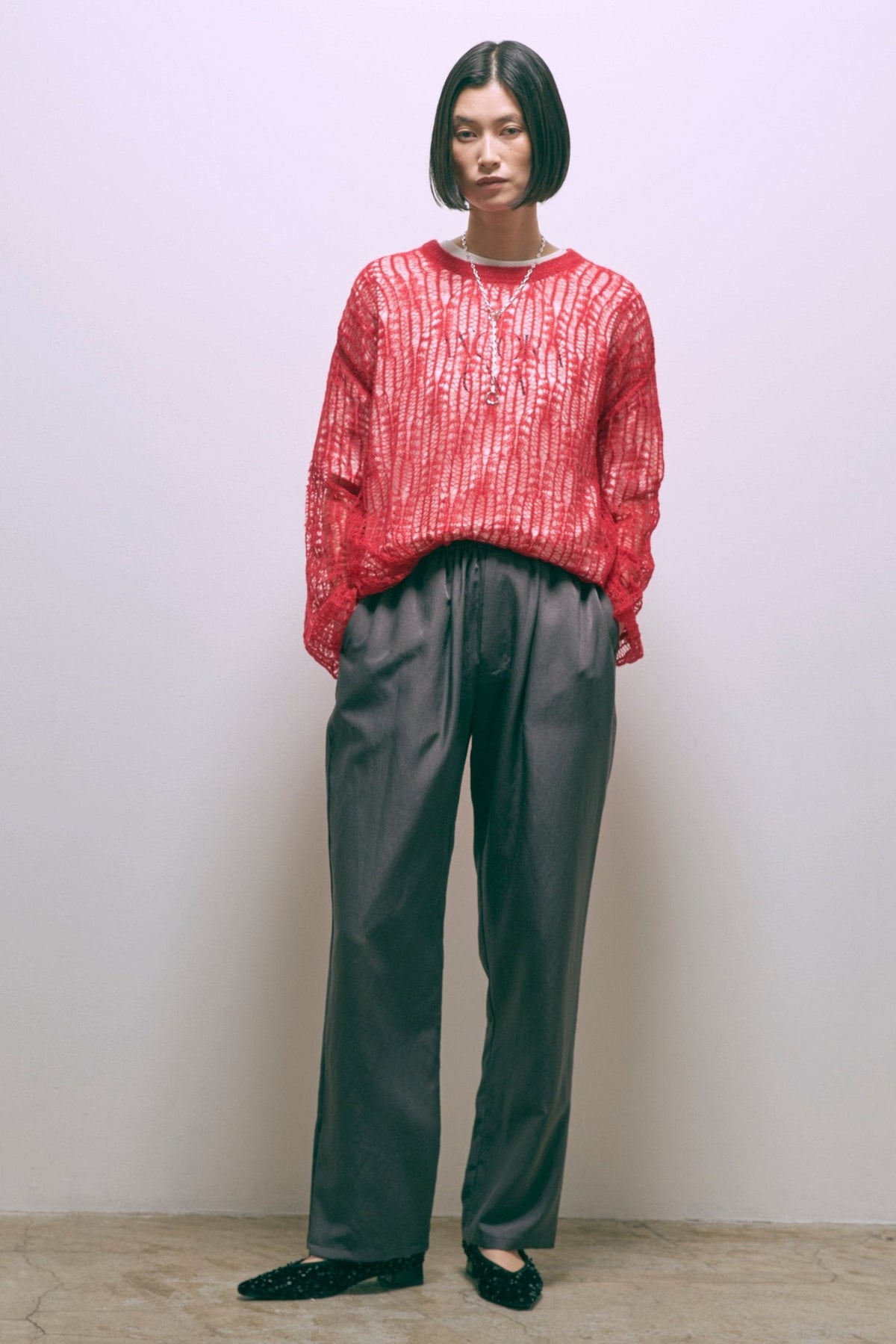 Satin Slit Pants チャコール size:1 model:170cm ANDO