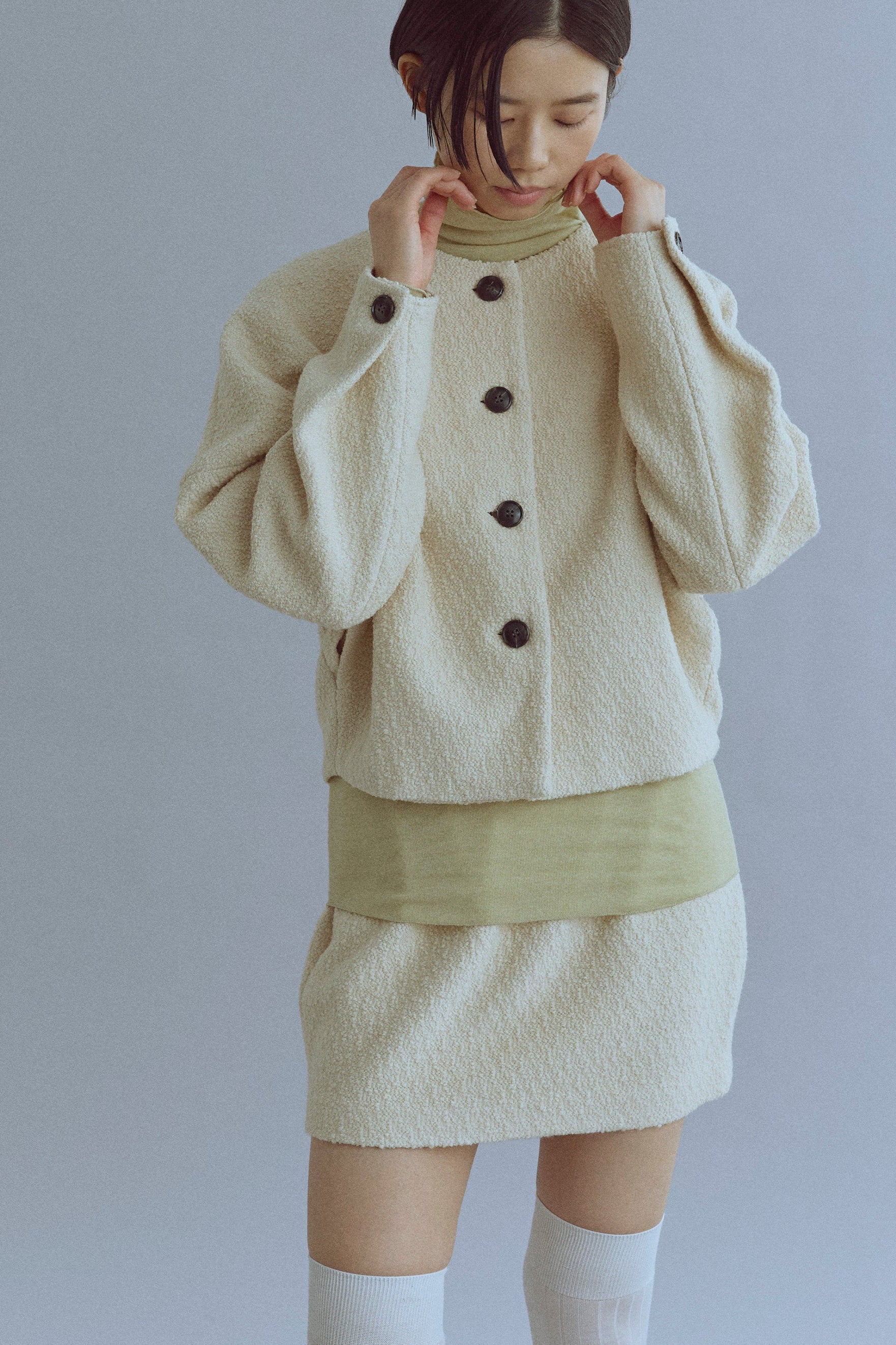 【Set Up】Boucle Cocoon Wool Jacket アイボリー