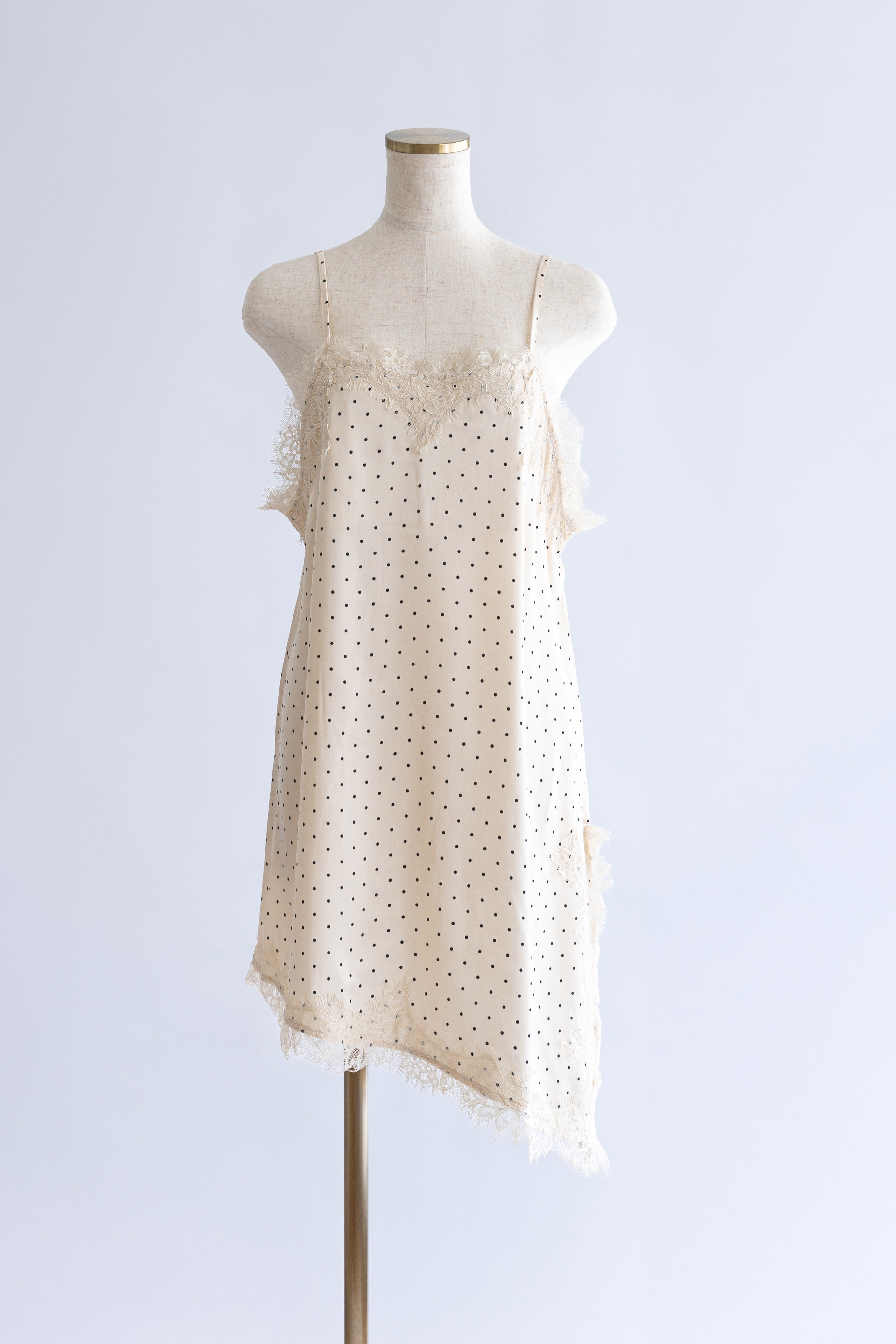 Polka Dot Satin Lace Cami Dress アイボリー