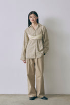 Satin Piping Checked Pajama Shirt