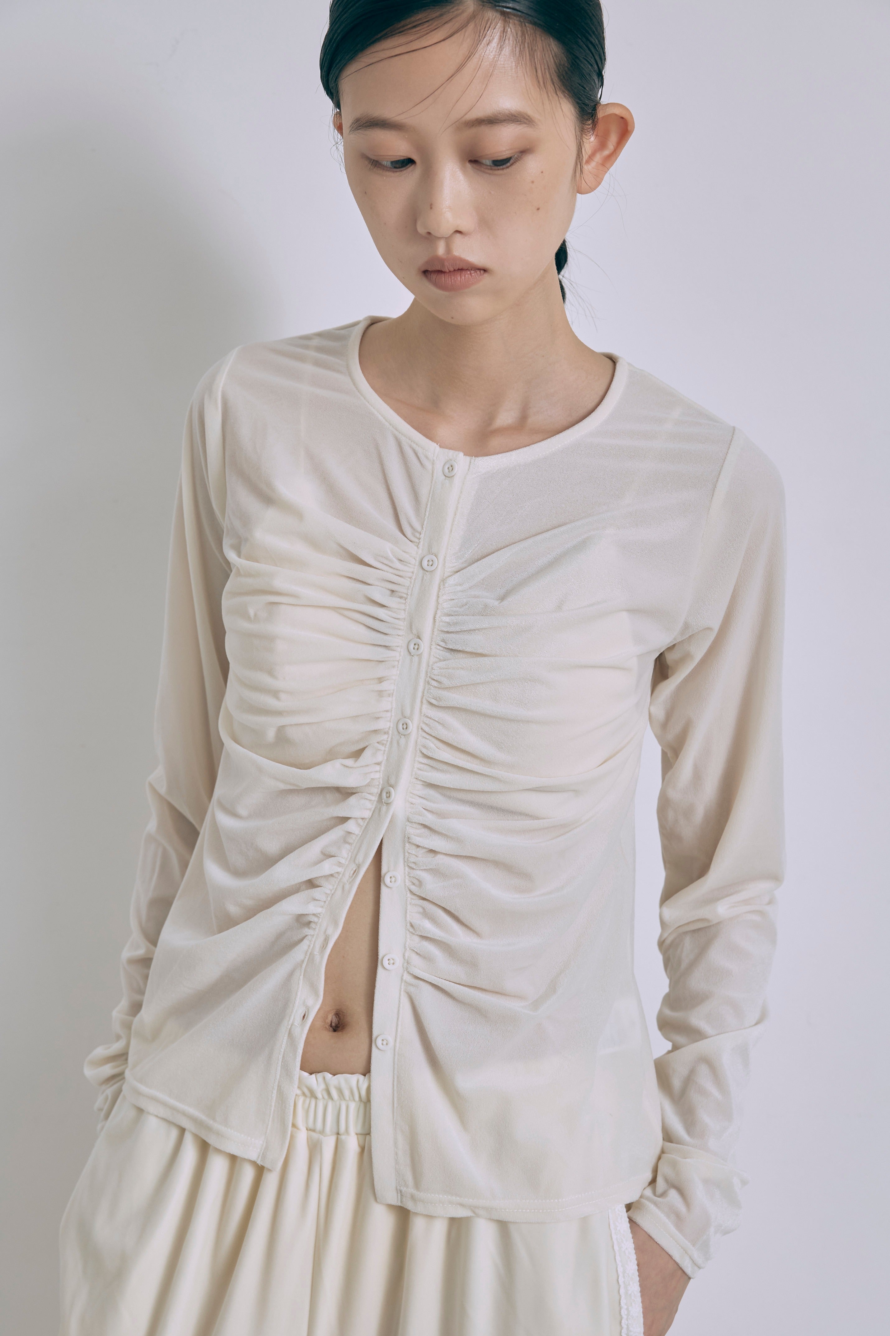 Sheer Velour Draped Cardigan アイボリー size:F model:175cm SENPING