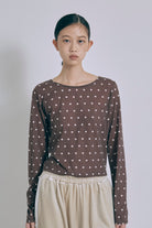 Sheer Dotted Crewneck Long Tee ブラウン size:F model:175cm SENPING