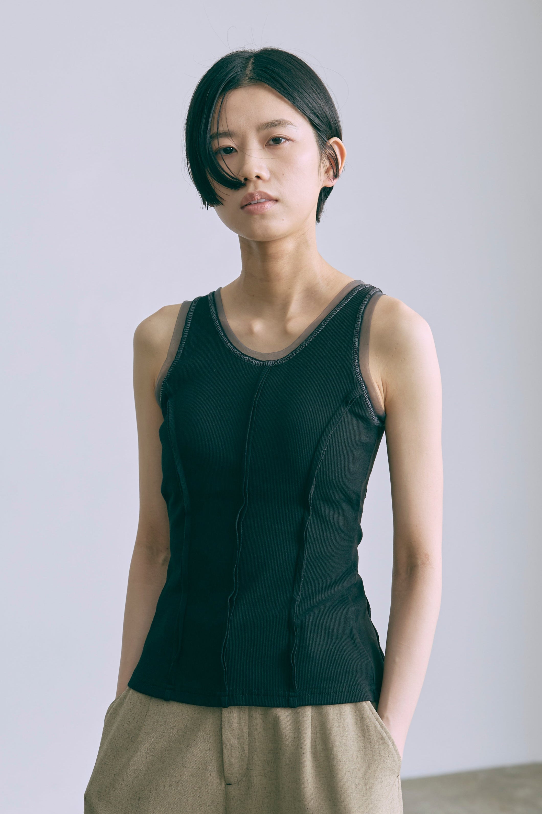 Tulle Piping Tank Top