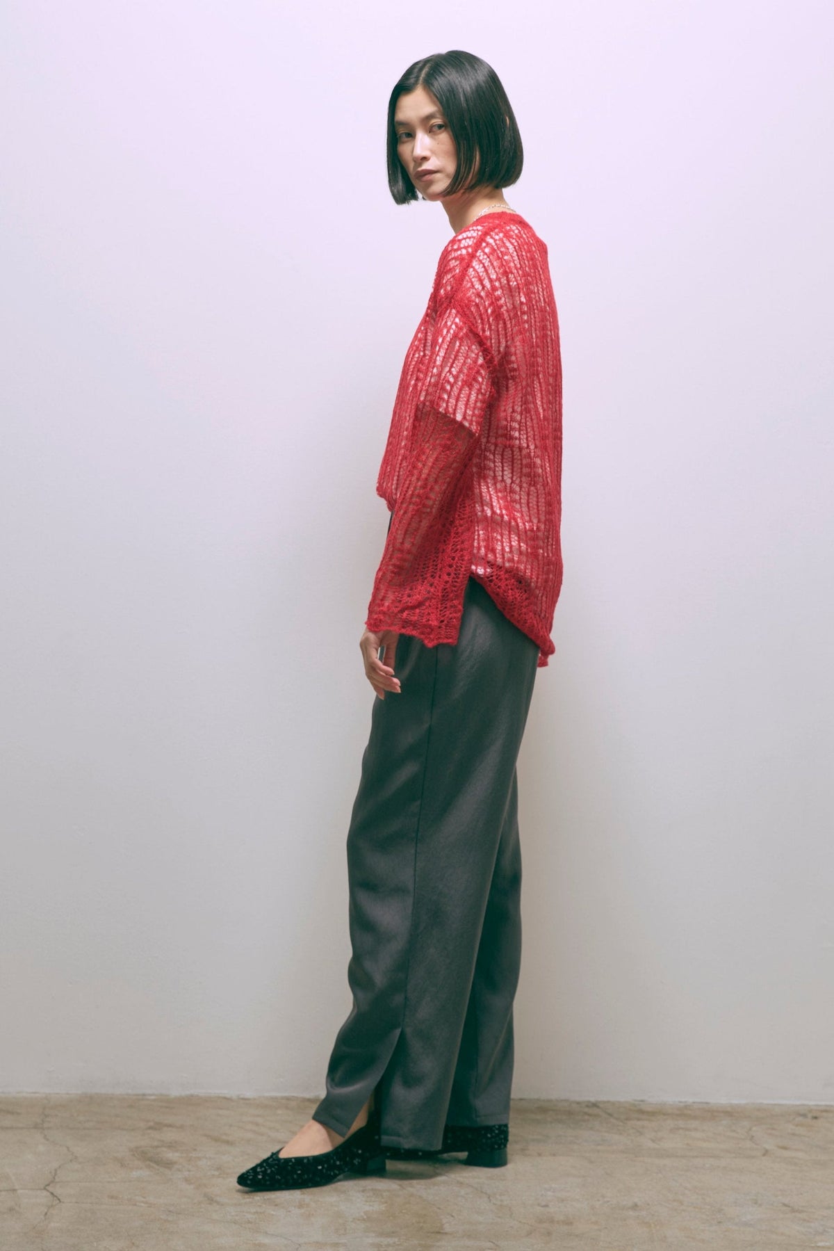 Satin Slit Pants チャコール