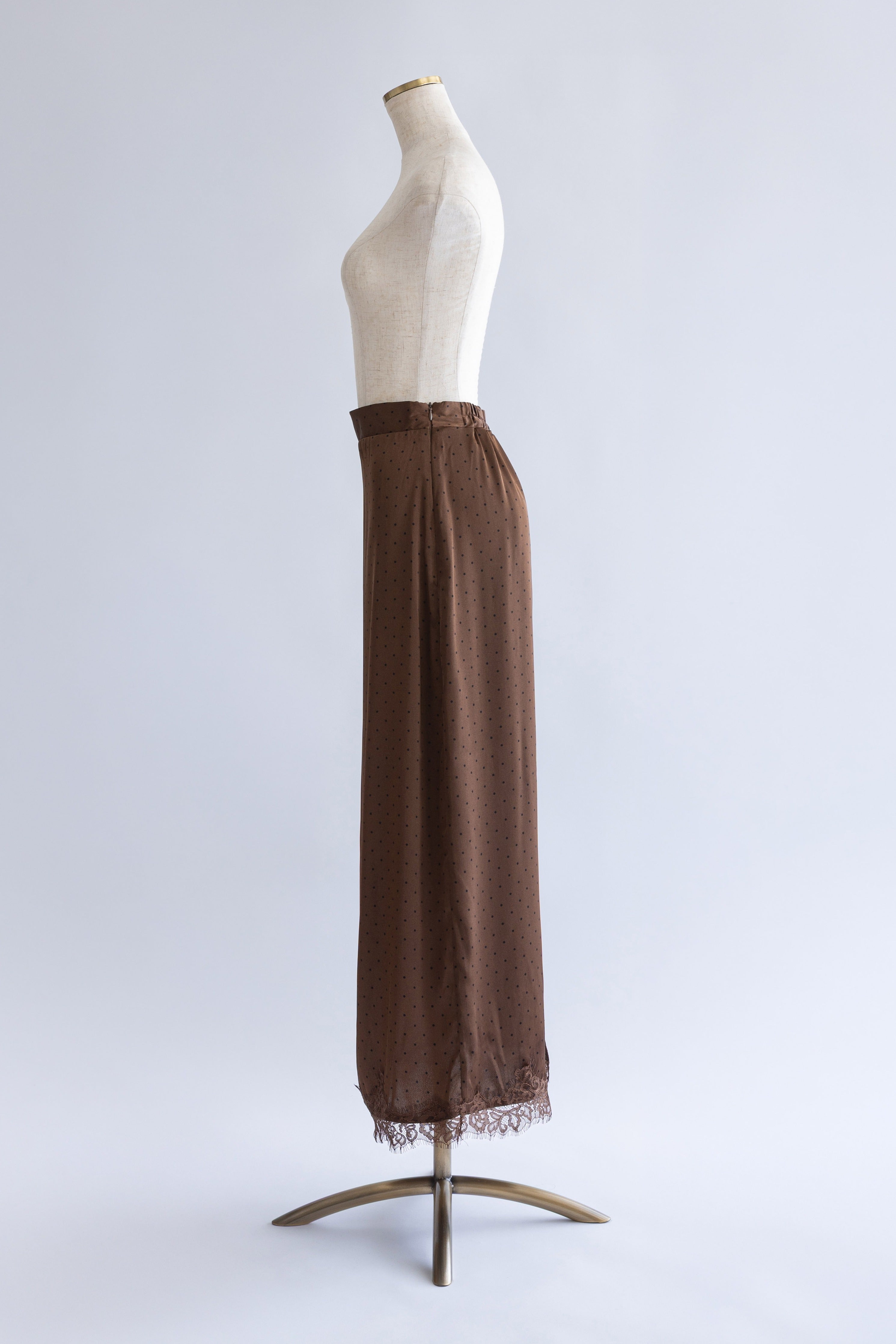 Polka Dot Satin Lace Trim Skirt