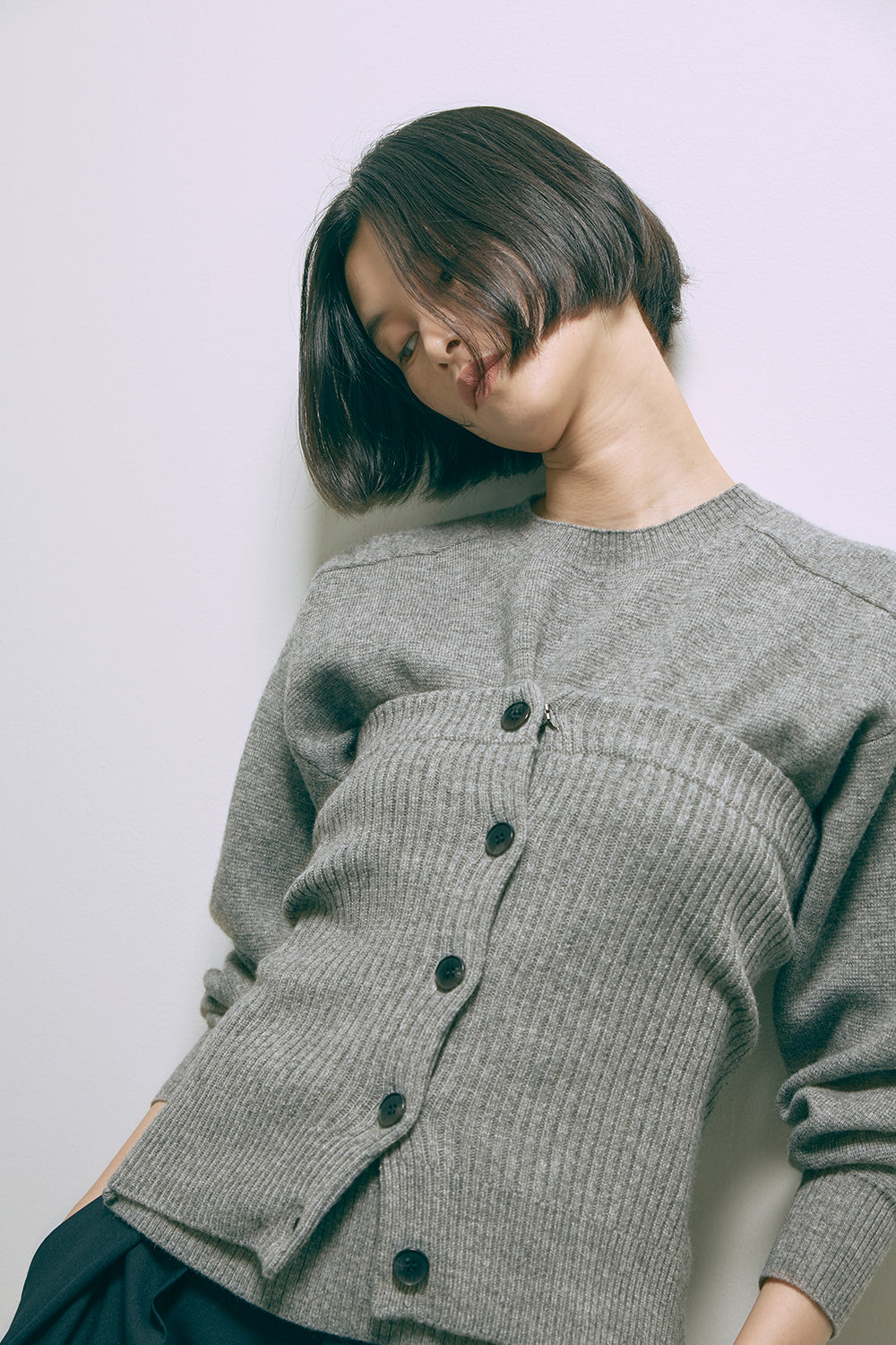 Crewneck Knit ＆ Rib Knit Bustier Set