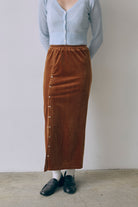 Velour Snap-Detail I-Line Skirt キャメル size:F model:171cm YUUMIKO
