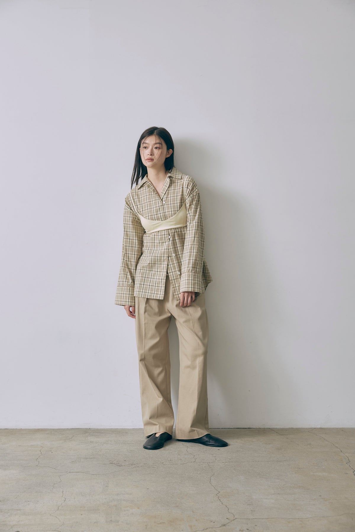 Satin Piping Checked Pajama Shirt