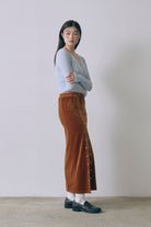 Velour Snap-Detail I-Line Skirt
