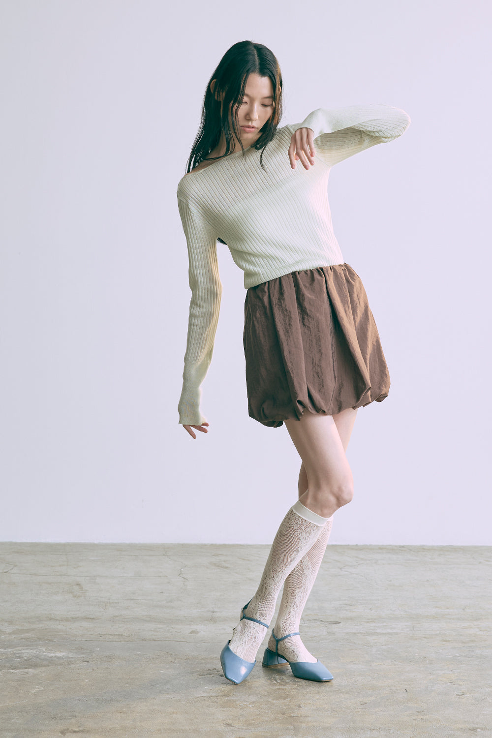 Boat Neck Ribbed Sheer Knit ミント